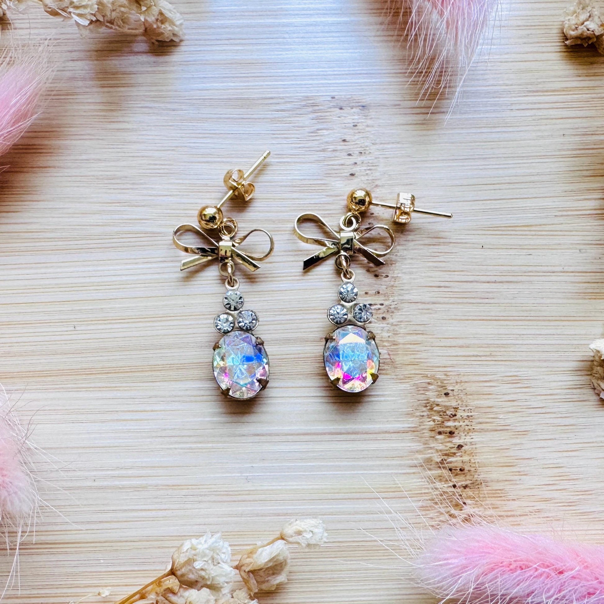 Bow Earrings, Stud Earrings Gold, Swarovski Crystal Earrings, Vintage Style Earrings, Wedding Jewelry, Mothers Day Gift From Son, Boho Chic