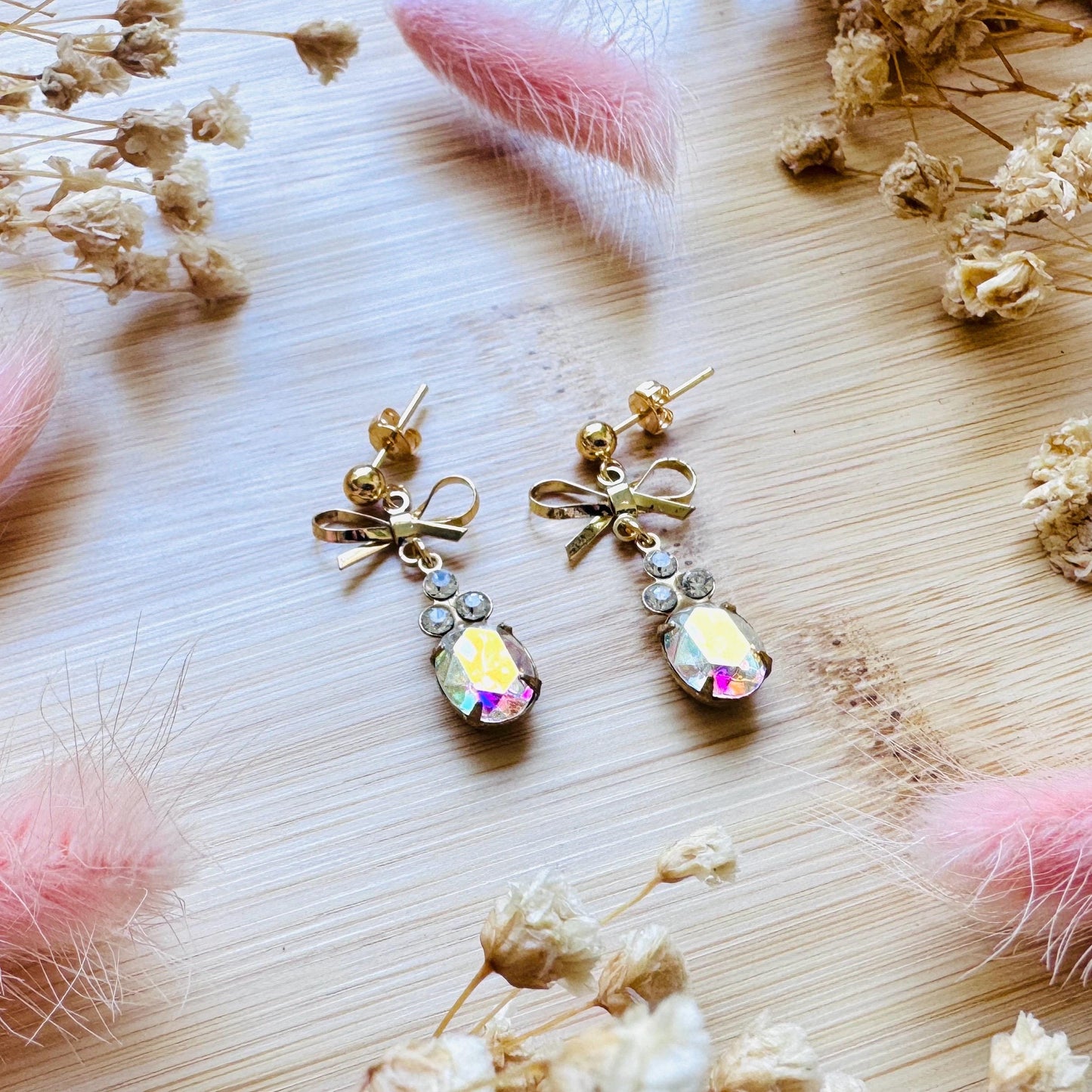Bow Earrings, Stud Earrings Gold, Swarovski Crystal Earrings, Vintage Style Earrings, Wedding Jewelry, Mothers Day Gift From Son, Boho Chic