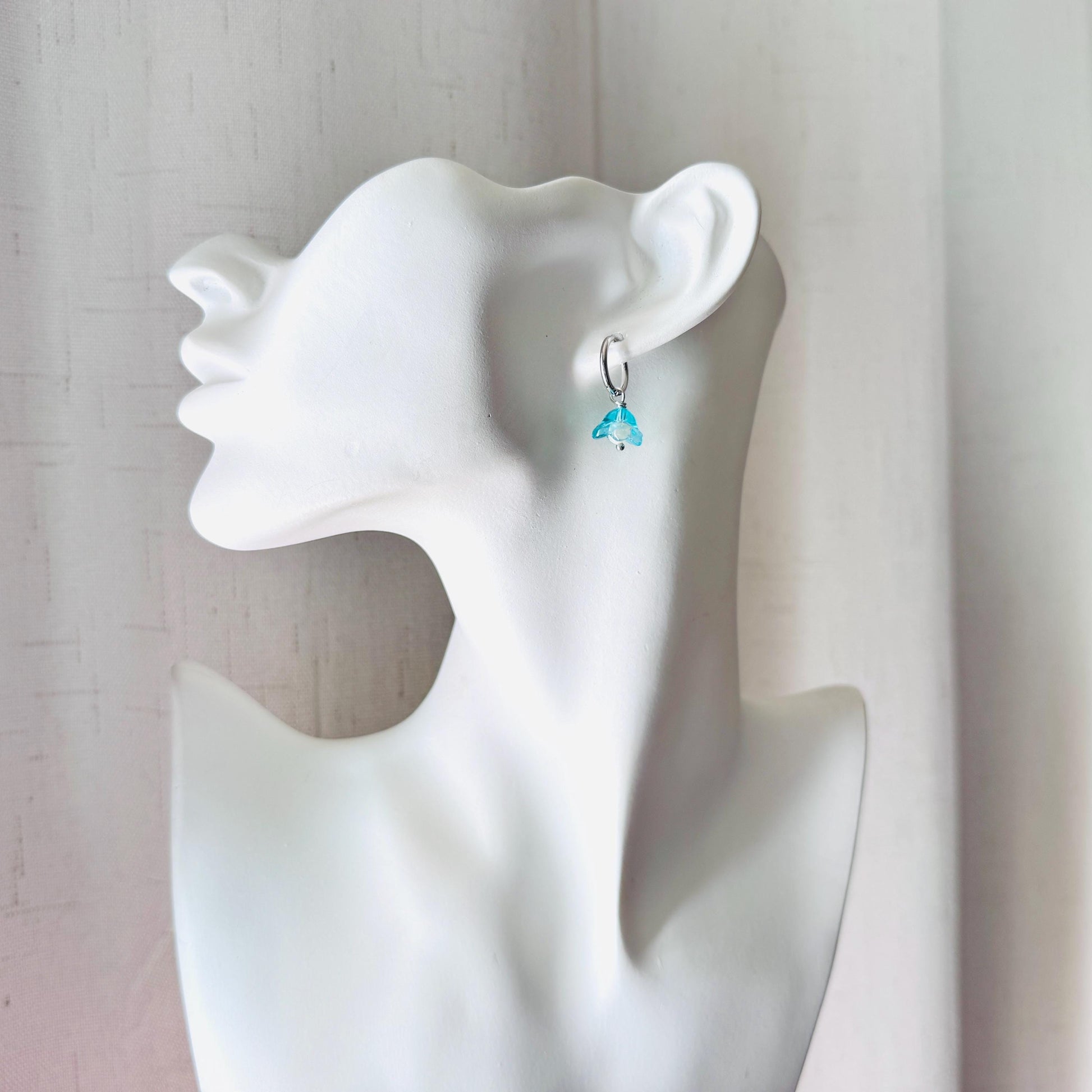 Glass Flower Earrings, Freshwater Pearl Earrings, Huggie Hoop Jewelry, Dainty Earrings, Earrings For Bride, Mothers Day Gift From Husband