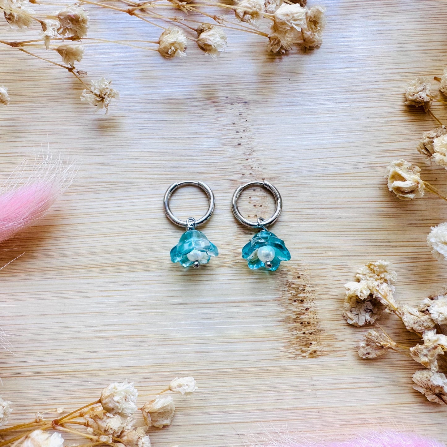 Glass Flower Earrings, Freshwater Pearl Earrings, Huggie Hoop Jewelry, Dainty Earrings, Earrings For Bride, Mothers Day Gift From Husband