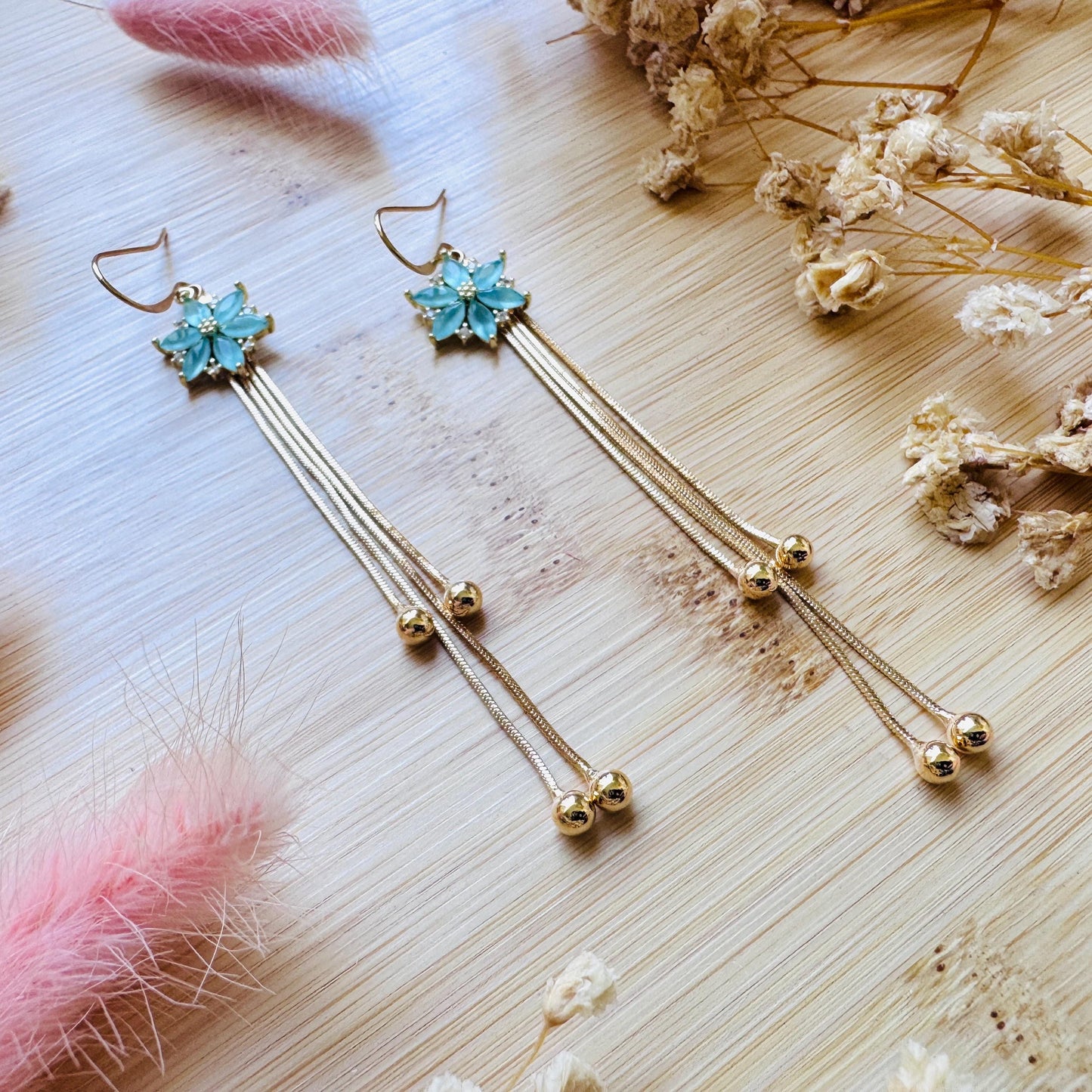 Flower Earrings for Women, Gold Tassel Earrings, Cute Earrings, Festival Jewelry, Mothers Day Gift From Son, Plant Mom Gifts for Her
