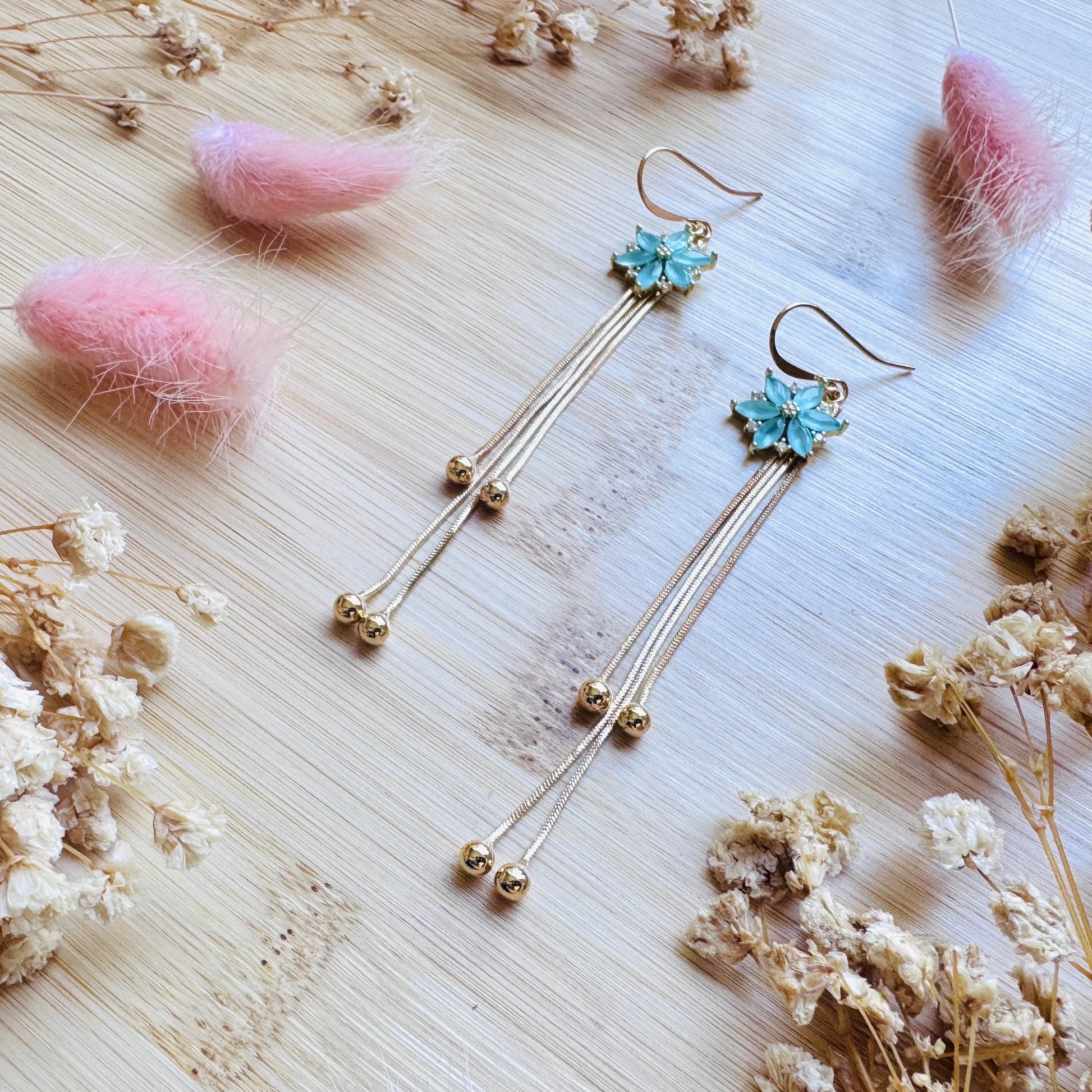 Flower Earrings for Women, Gold Tassel Earrings, Cute Earrings, Festival Jewelry, Mothers Day Gift From Son, Plant Mom Gifts for Her
