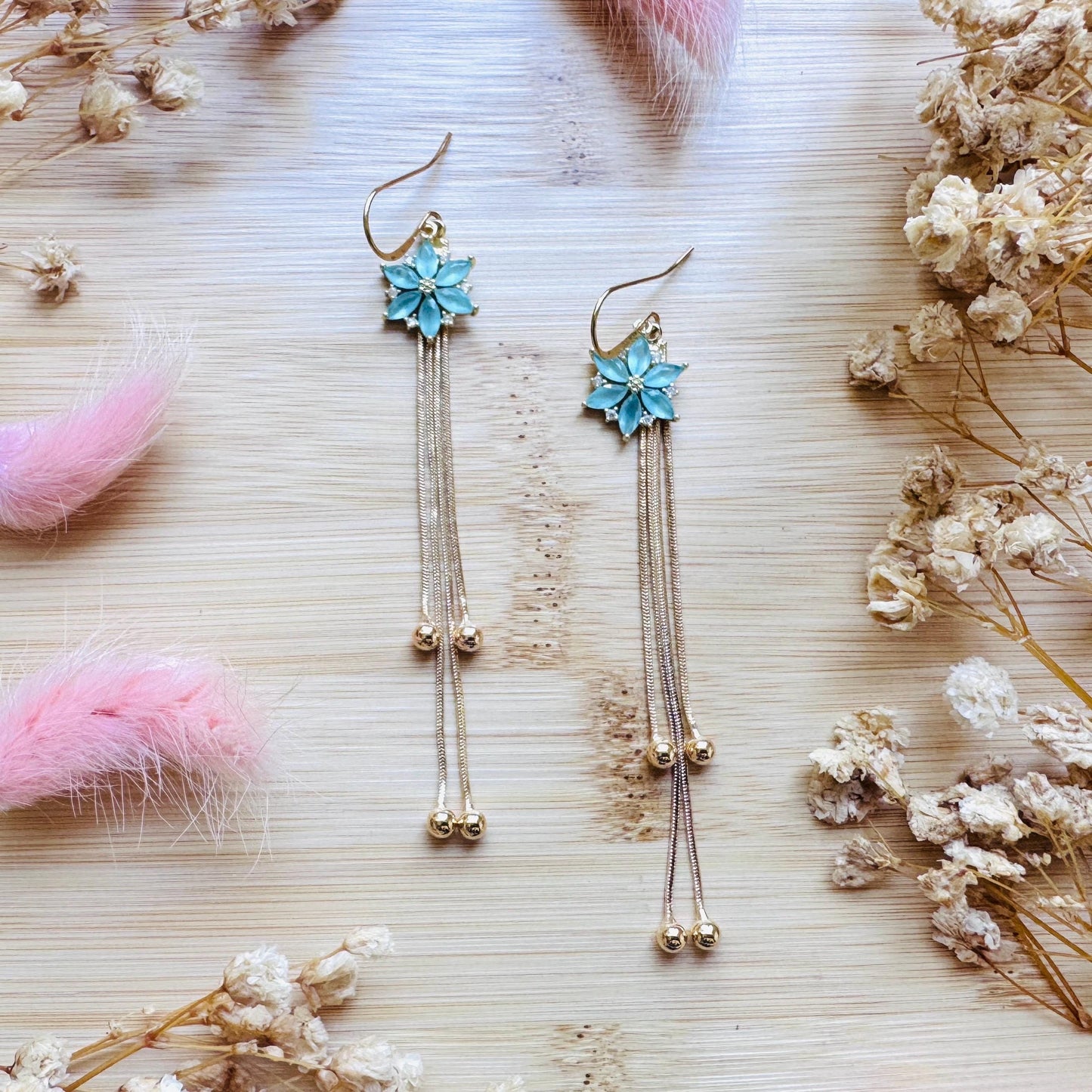 Flower Earrings for Women, Gold Tassel Earrings, Cute Earrings, Festival Jewelry, Mothers Day Gift From Son, Plant Mom Gifts for Her