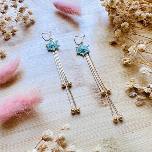 Flower Earrings for Women, Gold Tassel Earrings, Cute Earrings, Festival Jewelry, Mothers Day Gift From Son, Plant Mom Gifts for Her