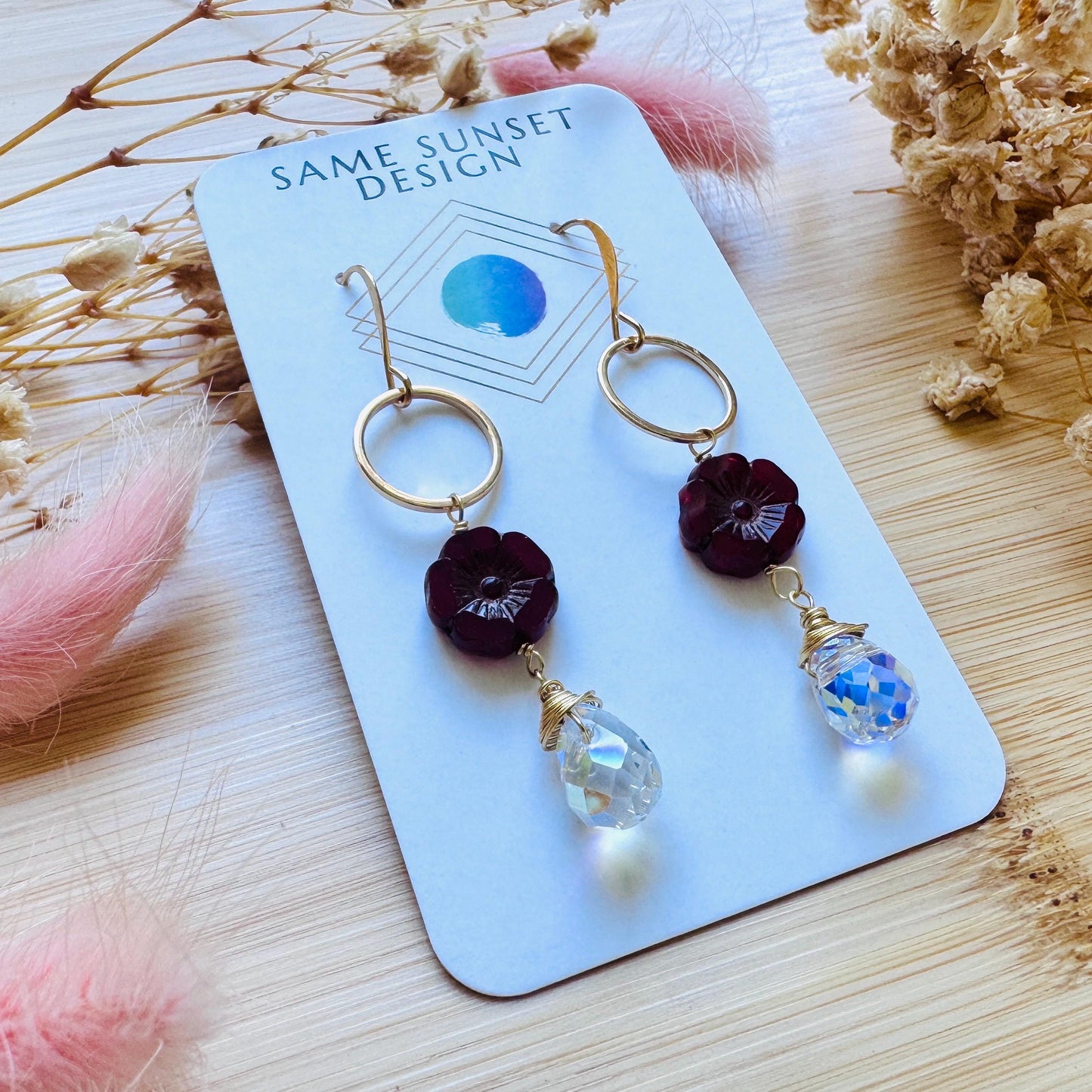 Flower Earrings for Women, Czech Glass Flower Earrings, Vintage Style, Cute Earrings, Mothers Day Gift From Son, Plant Mom Gifts for Her