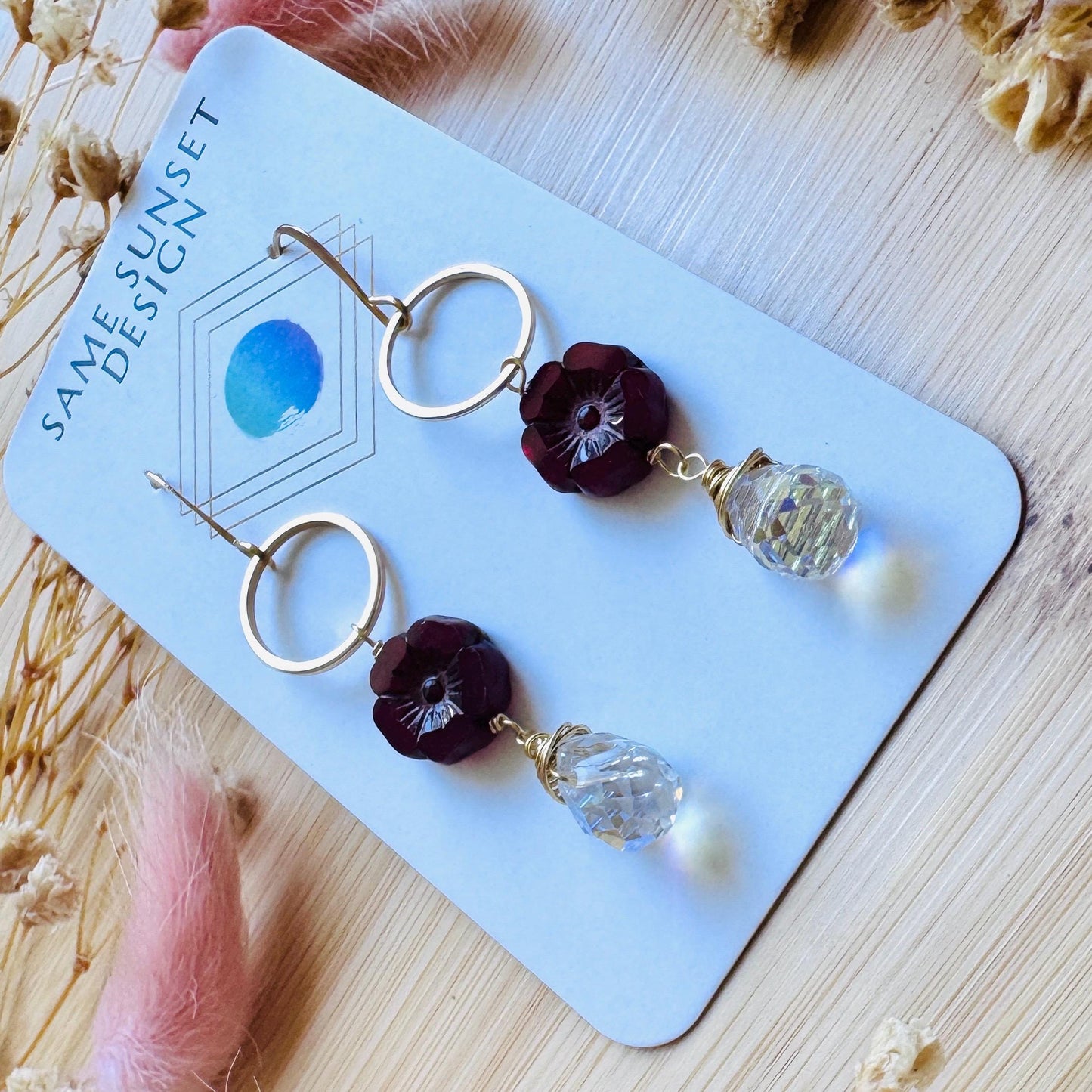 Flower Earrings for Women, Czech Glass Flower Earrings, Vintage Style, Cute Earrings, Mothers Day Gift From Son, Plant Mom Gifts for Her