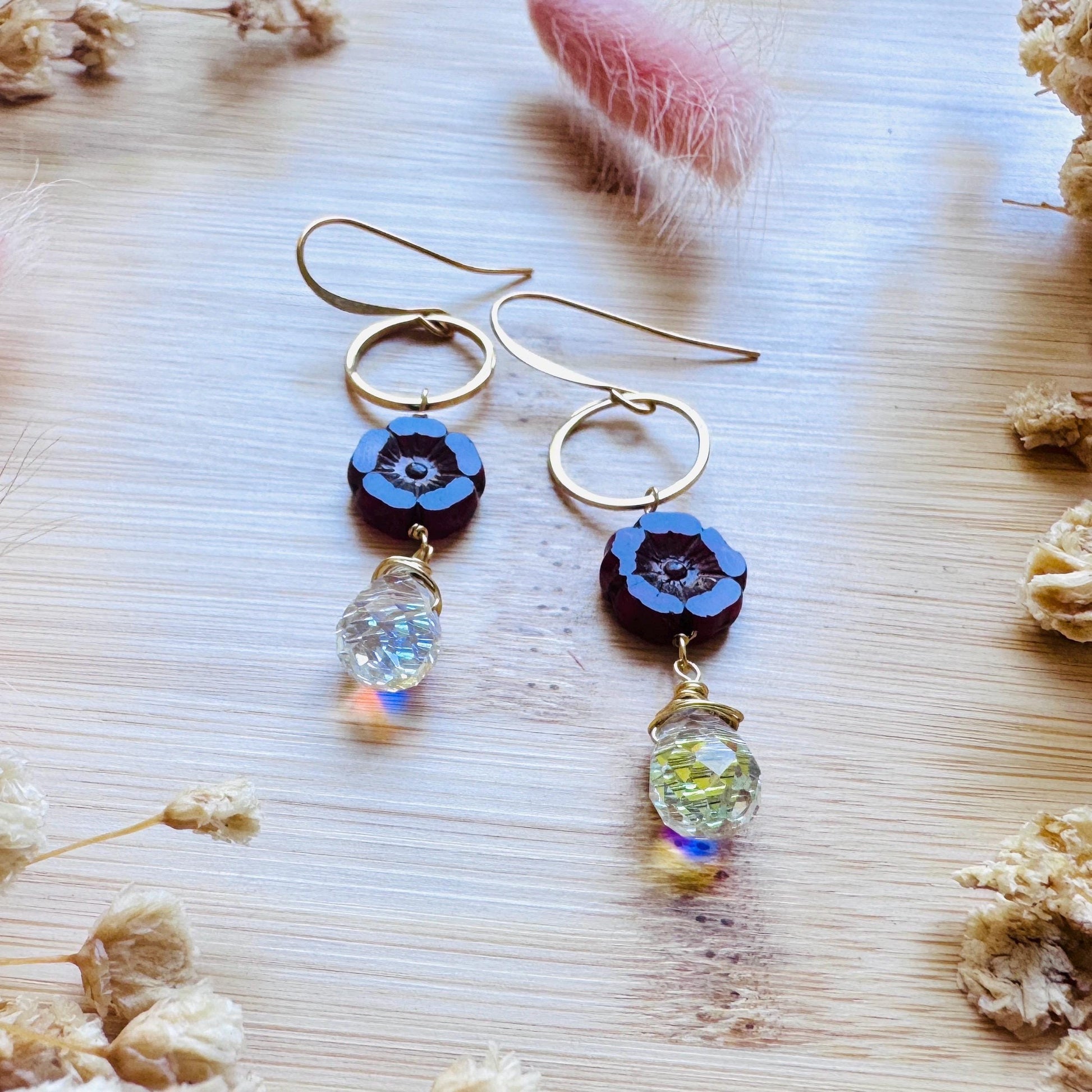 Flower Earrings for Women, Czech Glass Flower Earrings, Vintage Style, Cute Earrings, Mothers Day Gift From Son, Plant Mom Gifts for Her