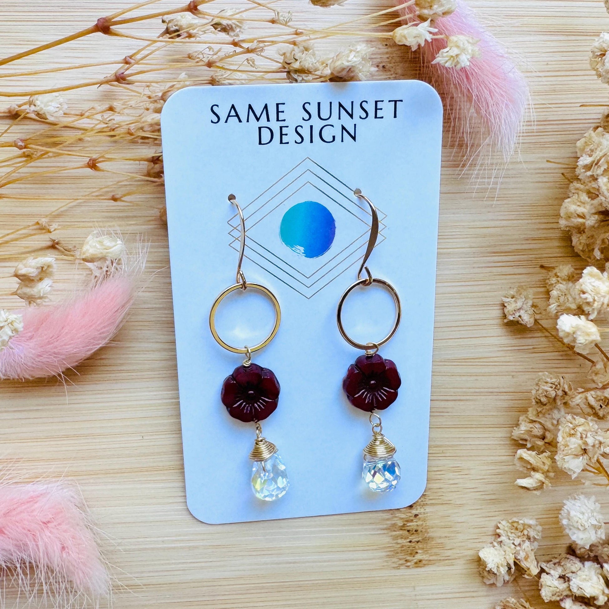 Flower Earrings for Women, Czech Glass Flower Earrings, Vintage Style, Cute Earrings, Mothers Day Gift From Son, Plant Mom Gifts for Her