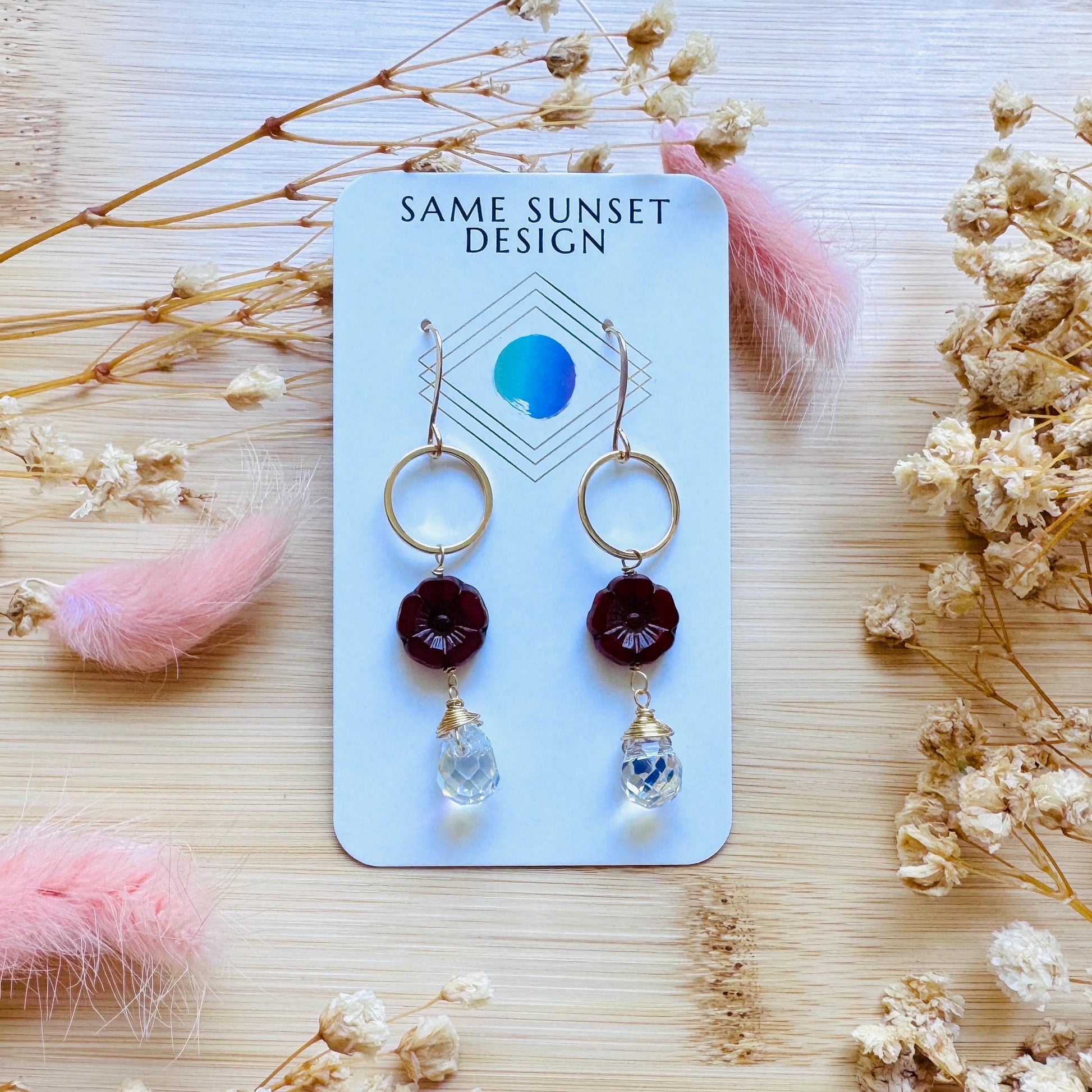 Flower Earrings for Women, Czech Glass Flower Earrings, Vintage Style, Cute Earrings, Mothers Day Gift From Son, Plant Mom Gifts for Her