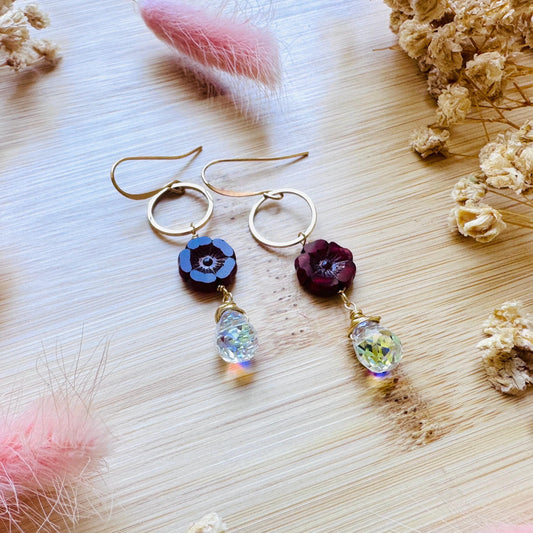 Flower Earrings for Women, Czech Glass Flower Earrings, Vintage Style, Cute Earrings, Mothers Day Gift From Son, Plant Mom Gifts for Her
