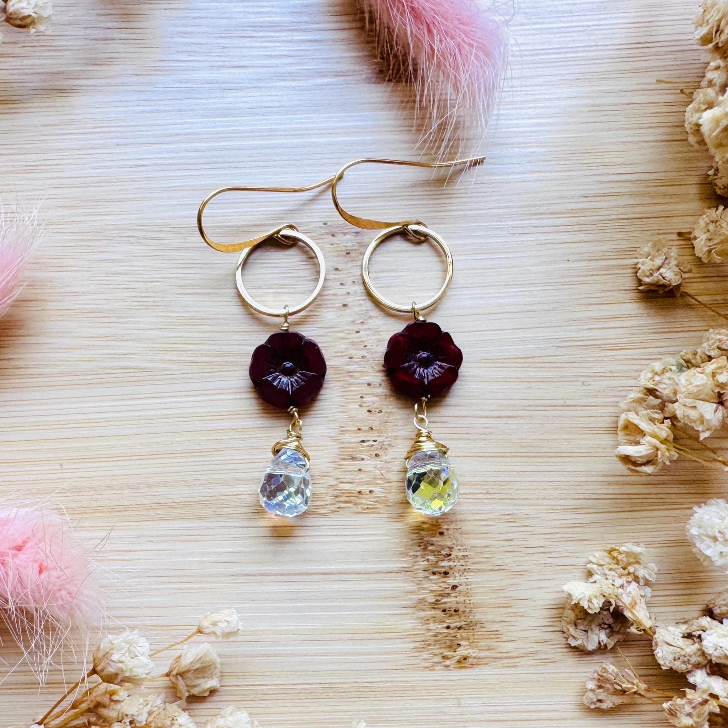 Flower Earrings for Women, Czech Glass Flower Earrings, Vintage Style, Cute Earrings, Mothers Day Gift From Son, Plant Mom Gifts for Her