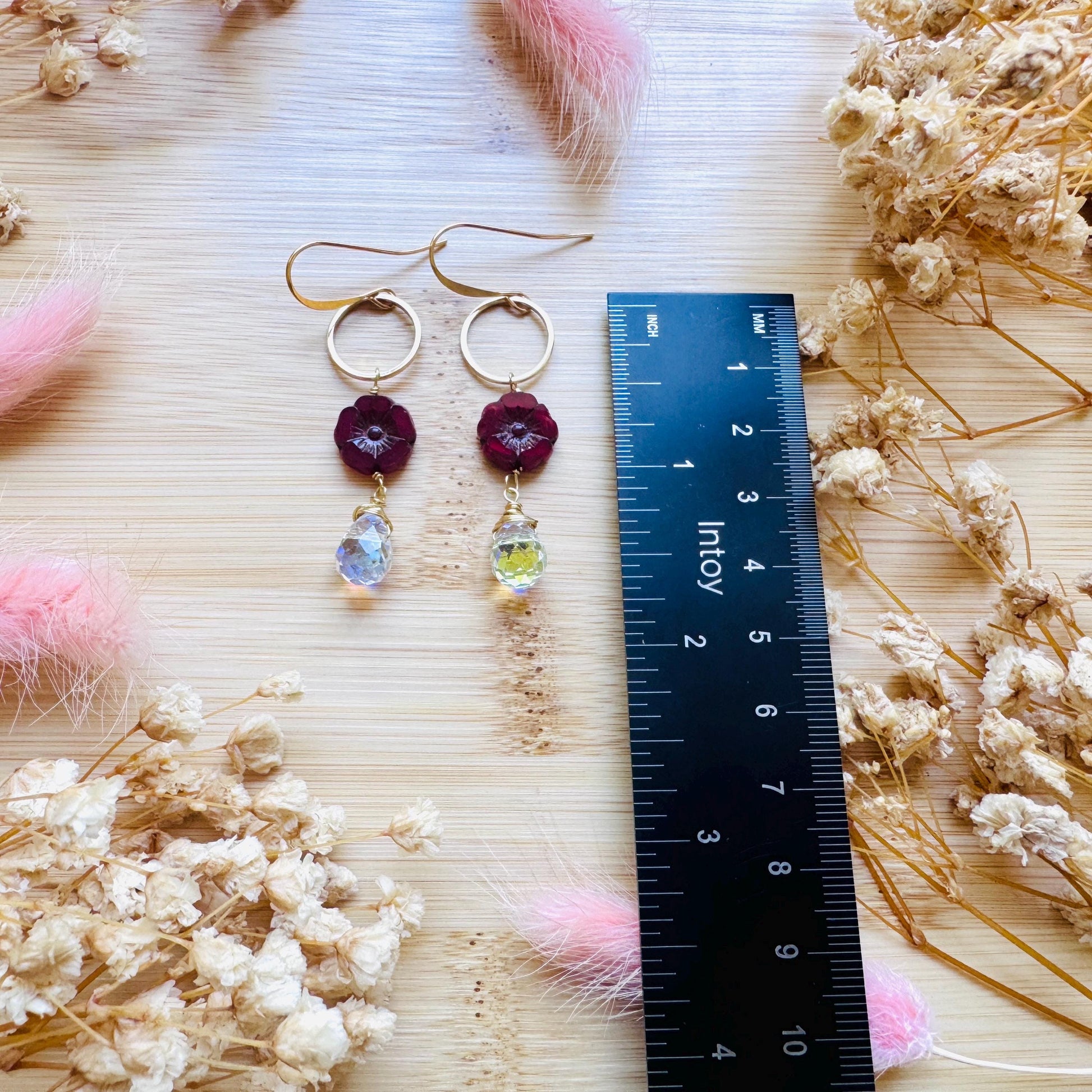 Flower Earrings for Women, Czech Glass Flower Earrings, Vintage Style, Cute Earrings, Mothers Day Gift From Son, Plant Mom Gifts for Her