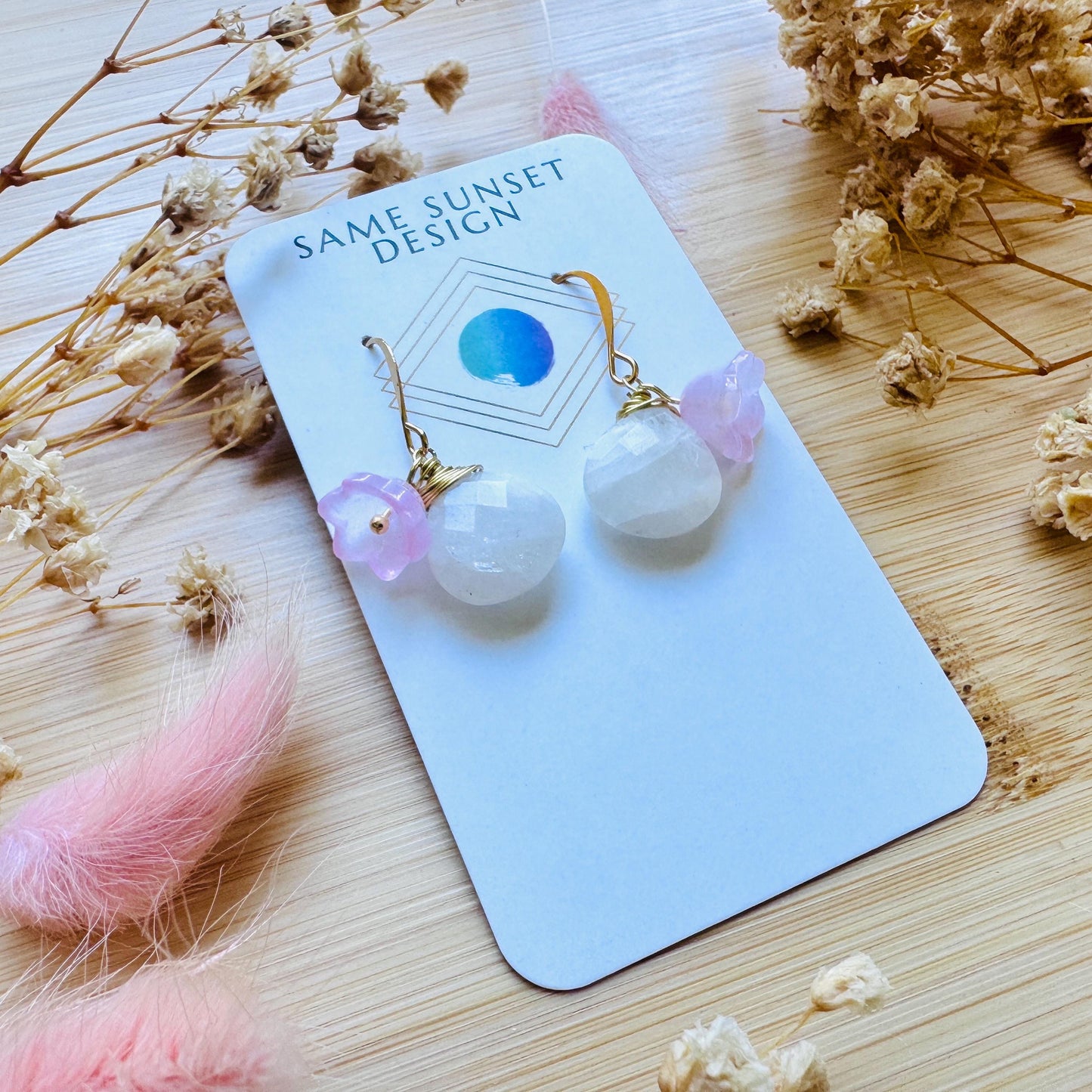 Rainbow Moonstone Drop Earrings, June Birthstone Gift for Her, Flower Earrings For Women, Cottagecore Jewelry, Mothers Day Gift From Son