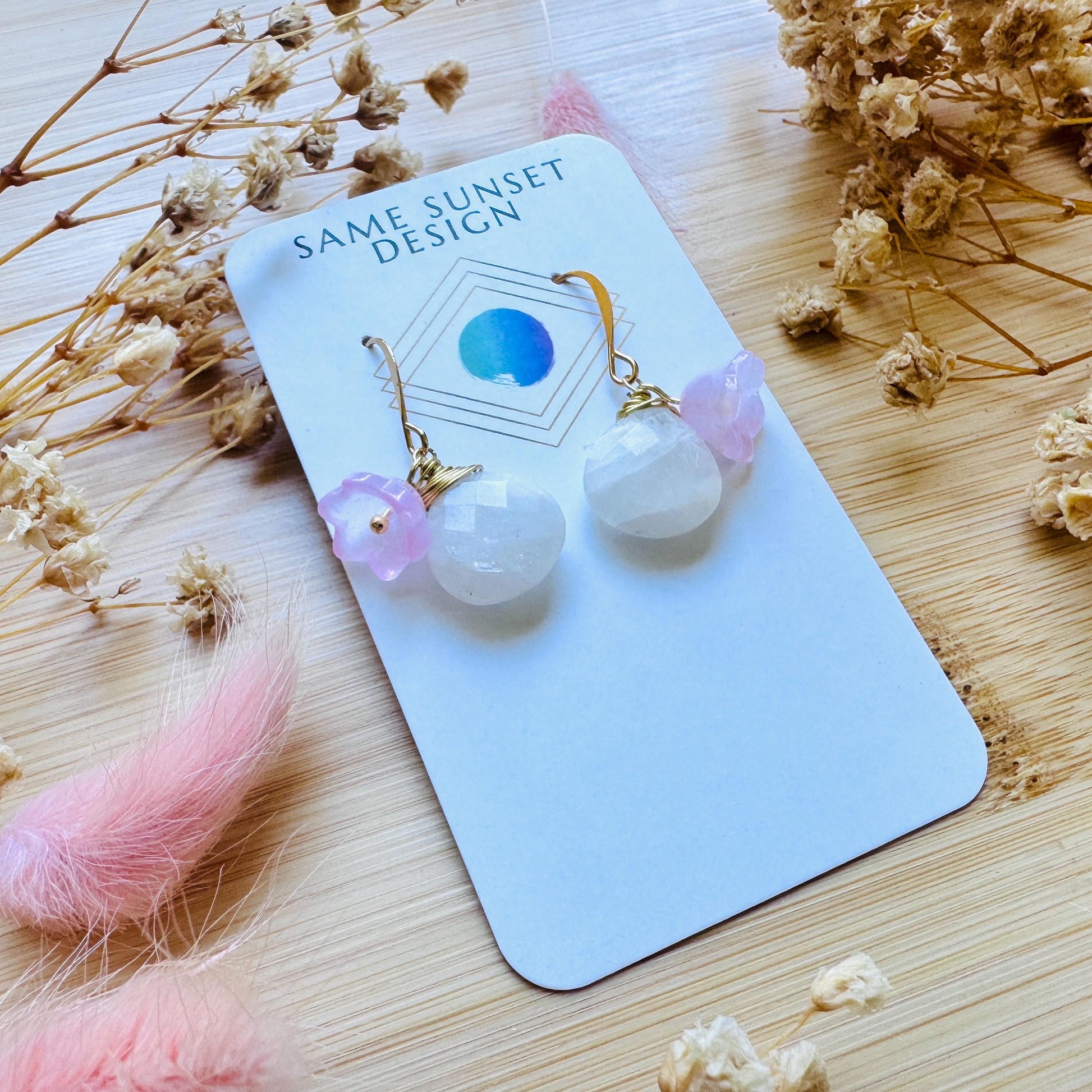 Rainbow Moonstone Drop Earrings, June Birthstone Gift for Her, Flower Earrings For Women, Cottagecore Jewelry, Mothers Day Gift From Son