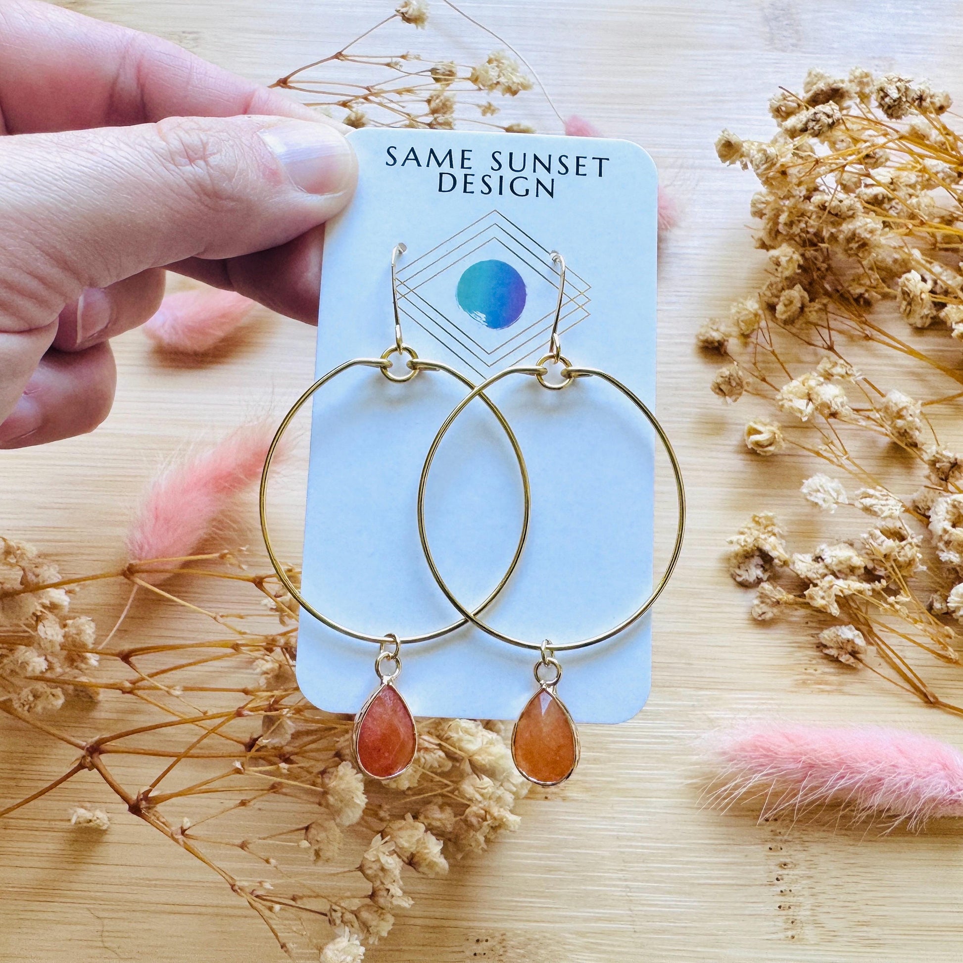 Aventurine Earrings, Boho Hoops, Gold Hoop Earrings for Women, Minimalistic Witchy Jewelry, Earrings For Bride, Mothers Day Gift from Son