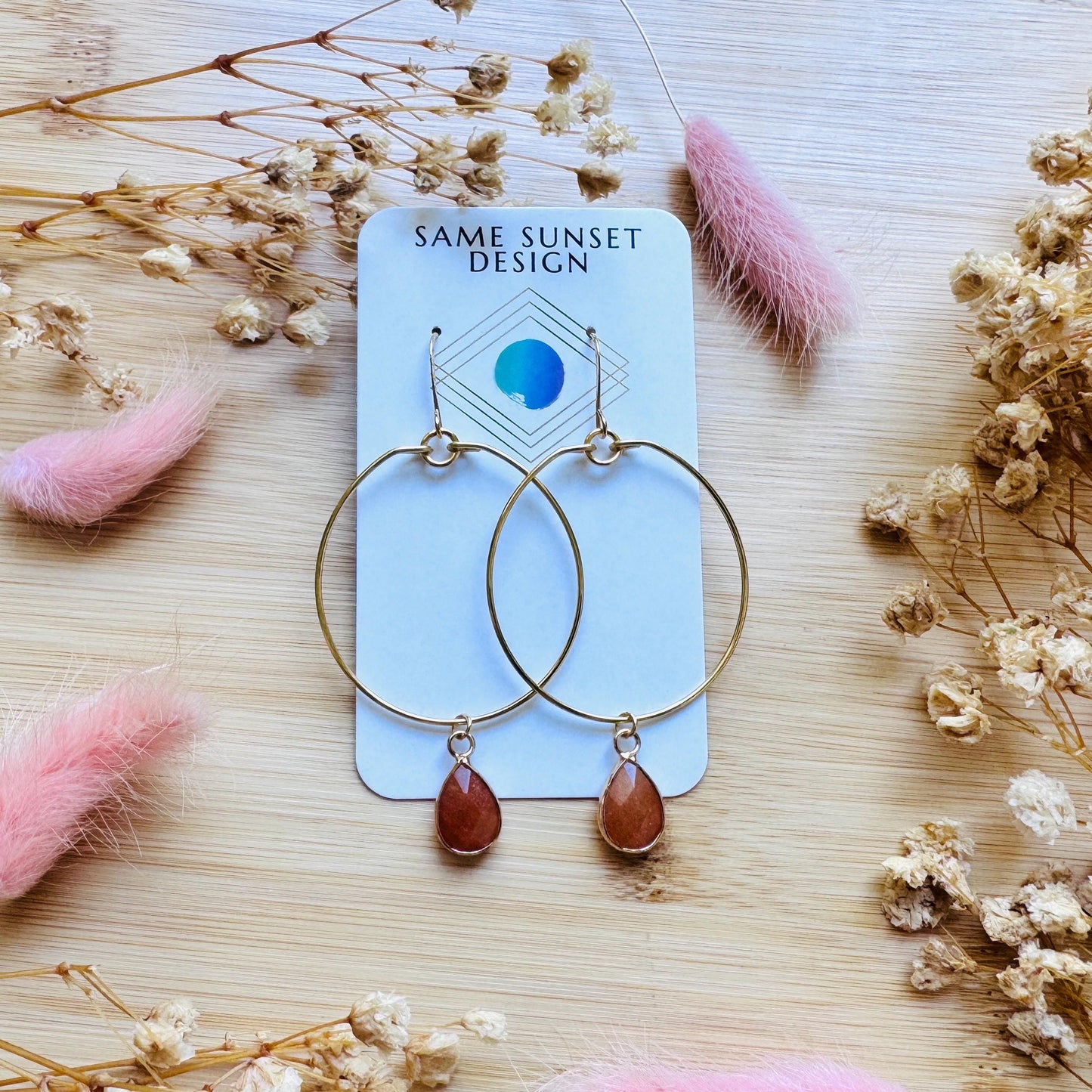 Aventurine Earrings, Boho Hoops, Gold Hoop Earrings for Women, Minimalistic Witchy Jewelry, Earrings For Bride, Mothers Day Gift from Son
