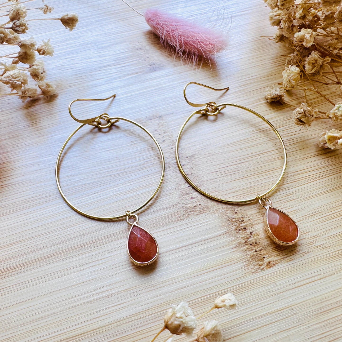 Aventurine Earrings, Boho Hoops, Gold Hoop Earrings for Women, Minimalistic Witchy Jewelry, Earrings For Bride, Mothers Day Gift from Son