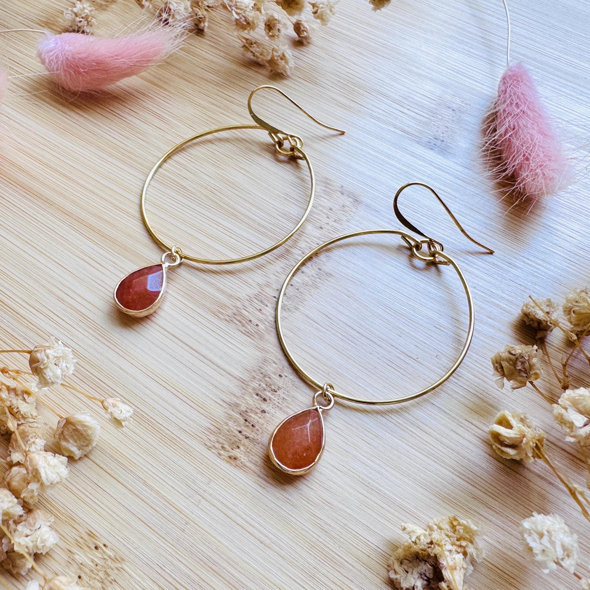 Aventurine Earrings, Boho Hoops, Gold Hoop Earrings for Women, Minimalistic Witchy Jewelry, Earrings For Bride, Mothers Day Gift from Son