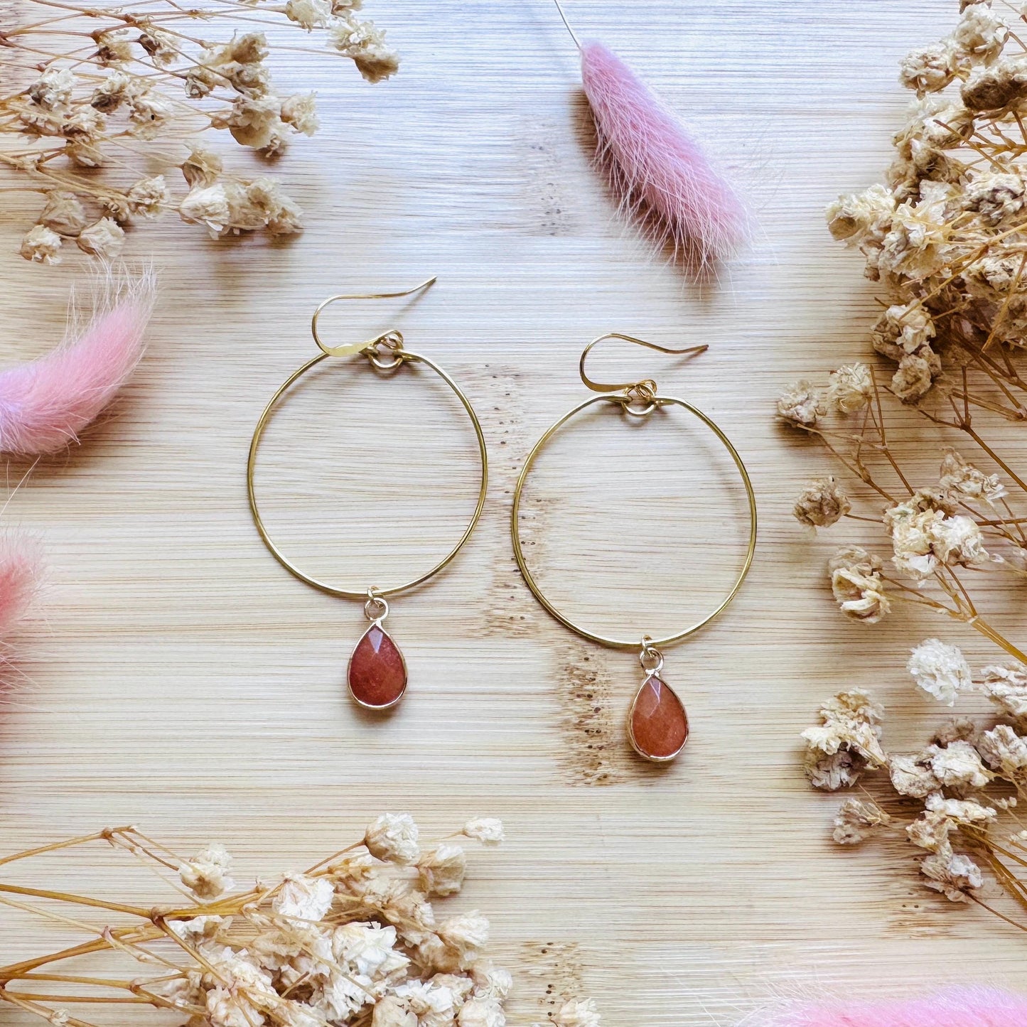 Aventurine Earrings, Boho Hoops, Gold Hoop Earrings for Women, Minimalistic Witchy Jewelry, Earrings For Bride, Mothers Day Gift from Son