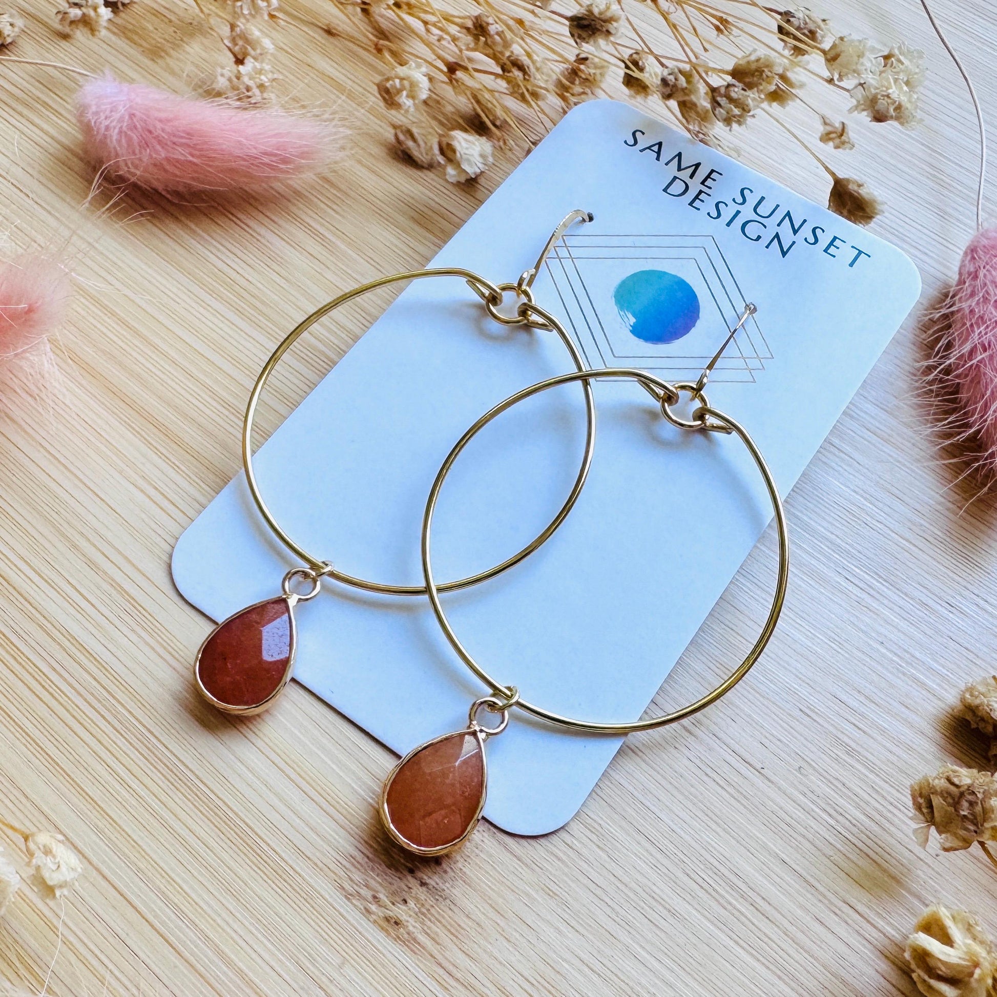 Aventurine Earrings, Boho Hoops, Gold Hoop Earrings for Women, Minimalistic Witchy Jewelry, Earrings For Bride, Mothers Day Gift from Son