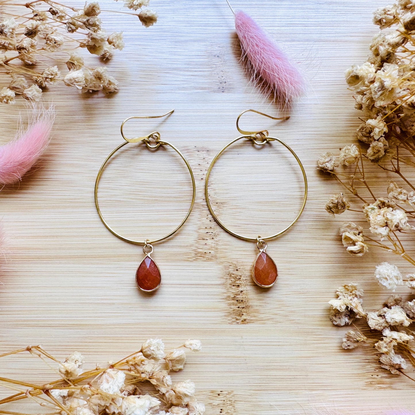 Aventurine Earrings, Boho Hoops, Gold Hoop Earrings for Women, Minimalistic Witchy Jewelry, Earrings For Bride, Mothers Day Gift from Son