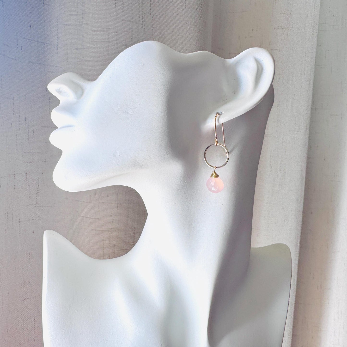Pink Chalcedony Earrings, Beachy Jewelry, Boho Jewelry for Bride, Minimalistic Bridesmaid Gift For Her, Coquette Gifts for Girls, Gold Hoops