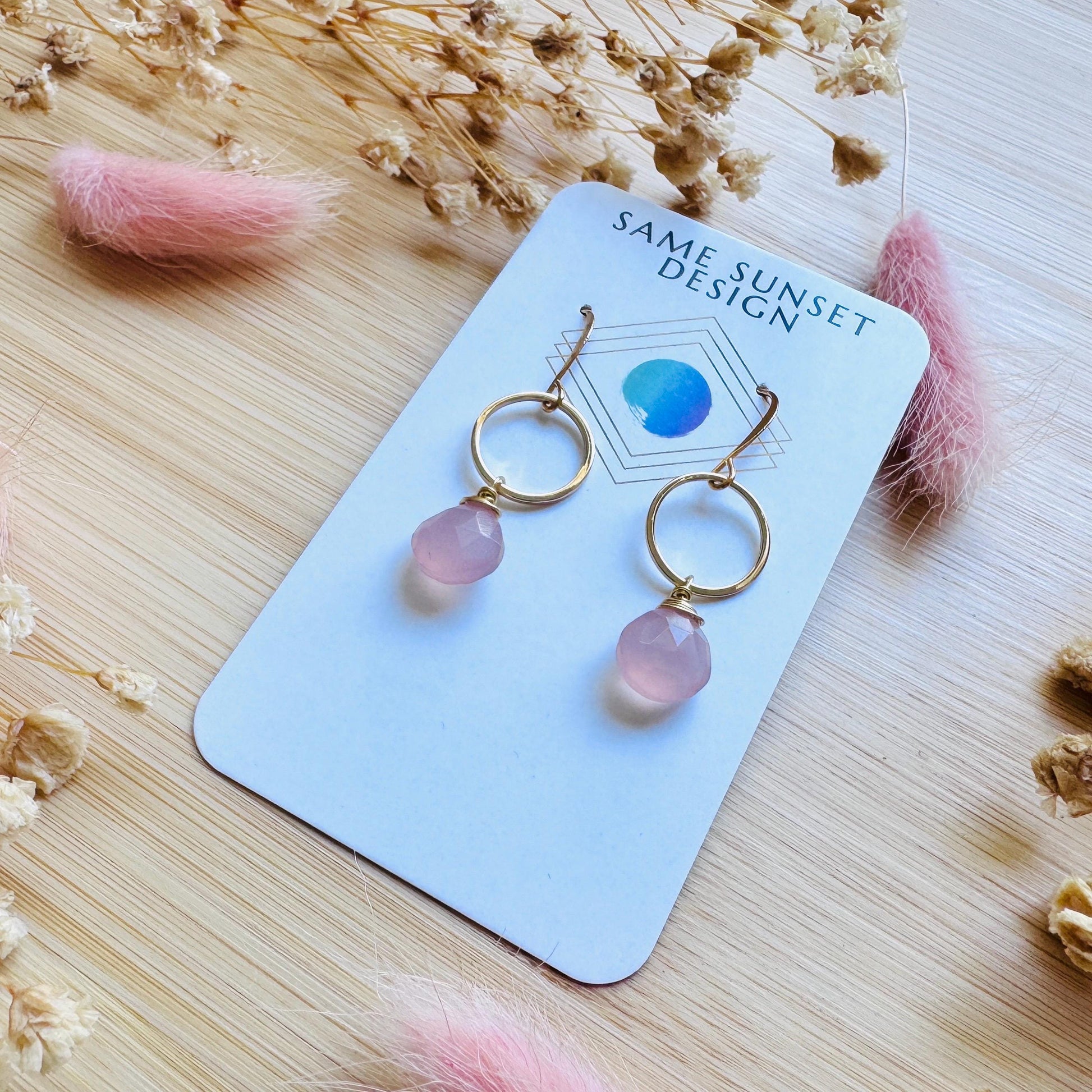 Pink Chalcedony Earrings, Beachy Jewelry, Boho Jewelry for Bride, Minimalistic Bridesmaid Gift For Her, Coquette Gifts for Girls, Gold Hoops