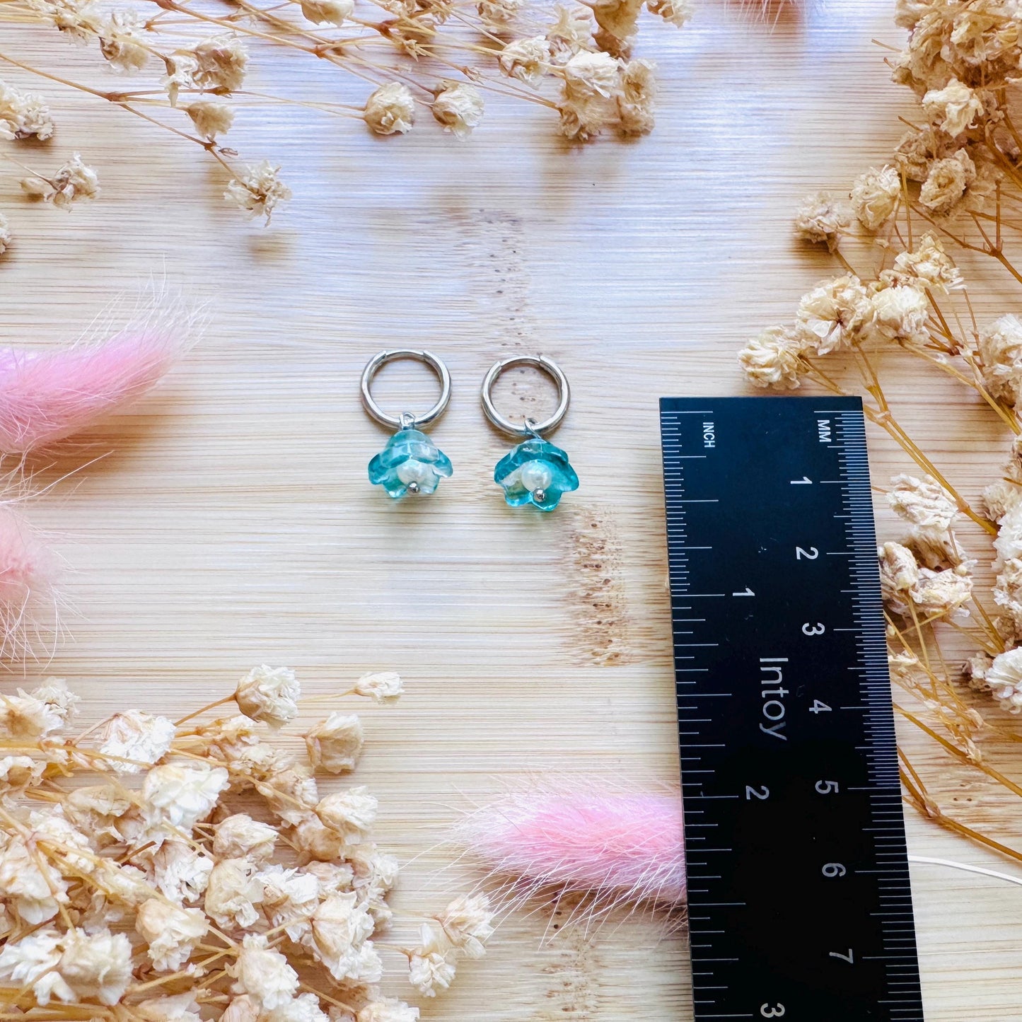 Glass Flower Earrings, Freshwater Pearl Earrings, Huggie Hoop Jewelry, Dainty Earrings, Earrings For Bride, Mothers Day Gift From Husband