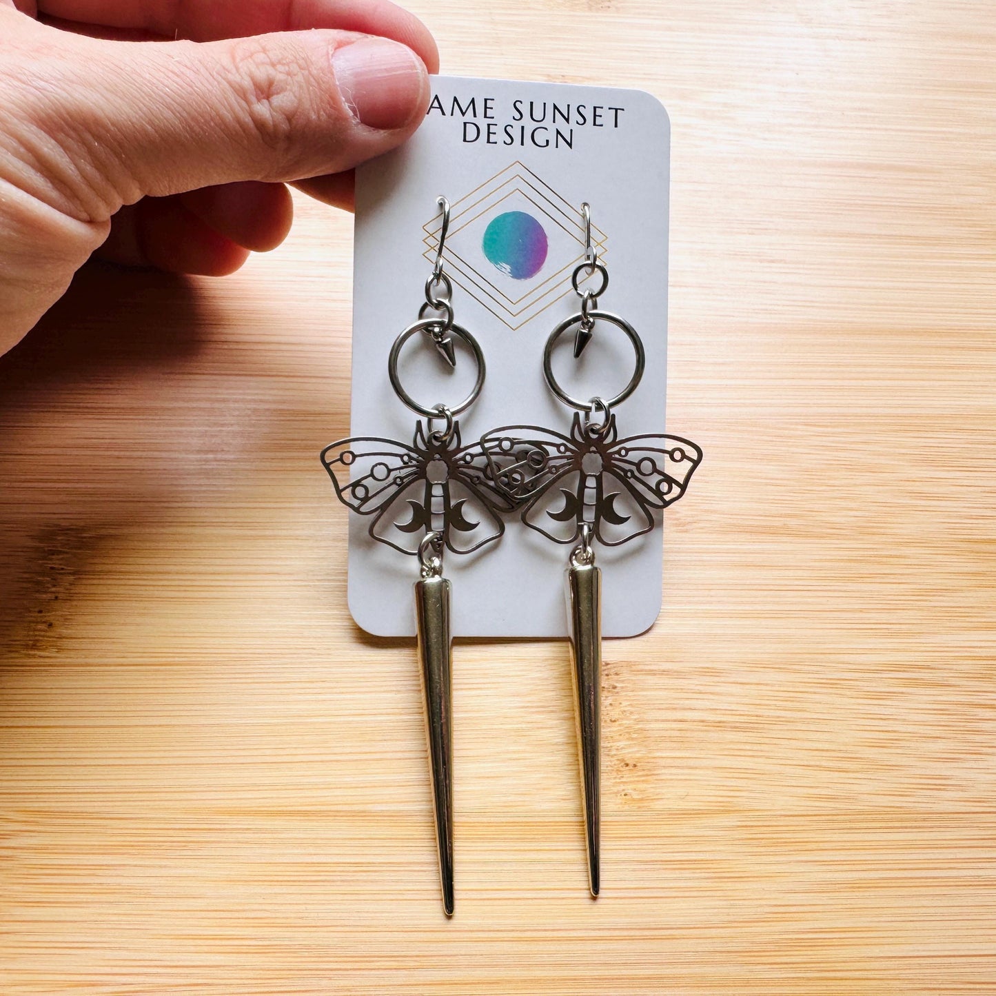 Moth Earrings, Spike Earrings Silver, Goth Jewelry, Witchy Earrings Dangle, Boho Earrings Handmade, Unique Birhday Gift for Best Friend