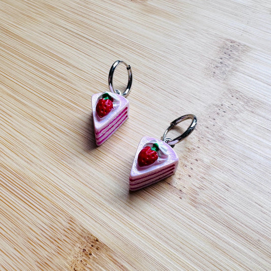 Cake Earrings Pink, Cottagecore Earrings, Huggie Hoop Jewelry, Kawaii Earrings, Food Earring Cute, Unique Birthday Gift for Best Friend