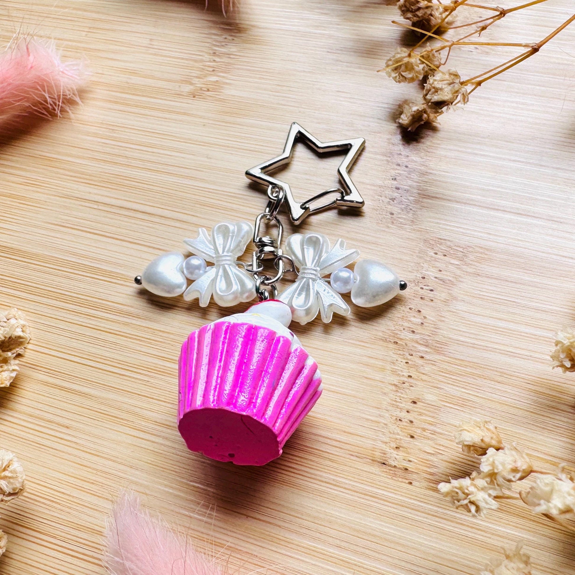 Cupcake Keychain, Purse Charm, Bag Charm, Star Keychain, Backpack Accessories, Coquette Gifts for Girls, Kawaii Gifts for Girlfriend