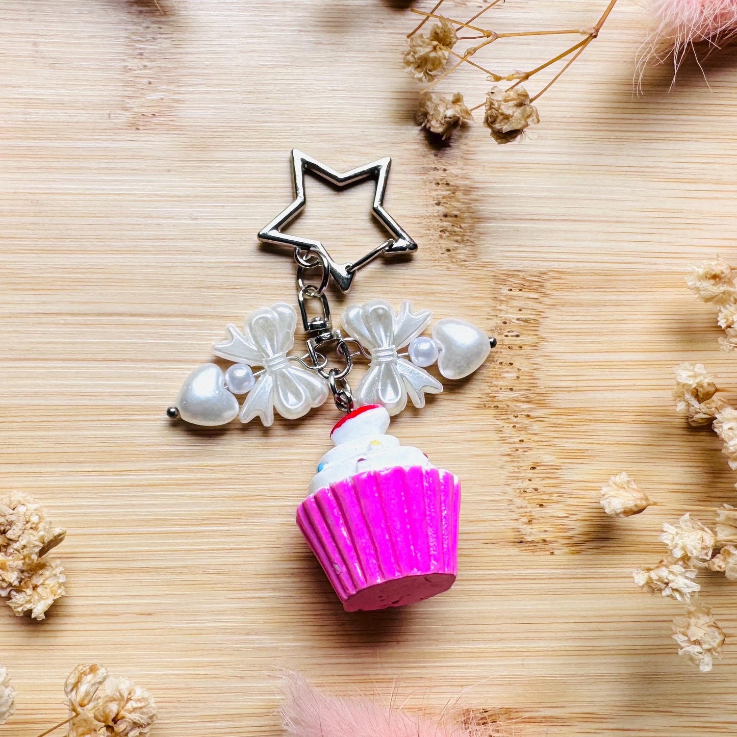 Cupcake Keychain, Purse Charm, Bag Charm, Star Keychain, Backpack Accessories, Coquette Gifts for Girls, Kawaii Gifts for Girlfriend