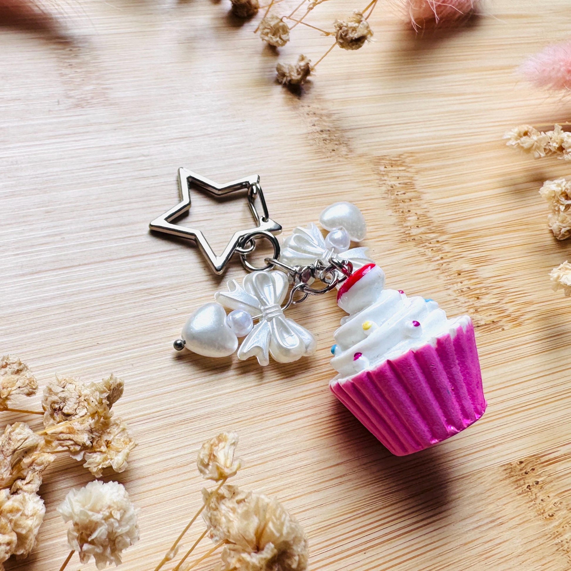 Cupcake Keychain, Purse Charm, Bag Charm, Star Keychain, Backpack Accessories, Coquette Gifts for Girls, Kawaii Gifts for Girlfriend