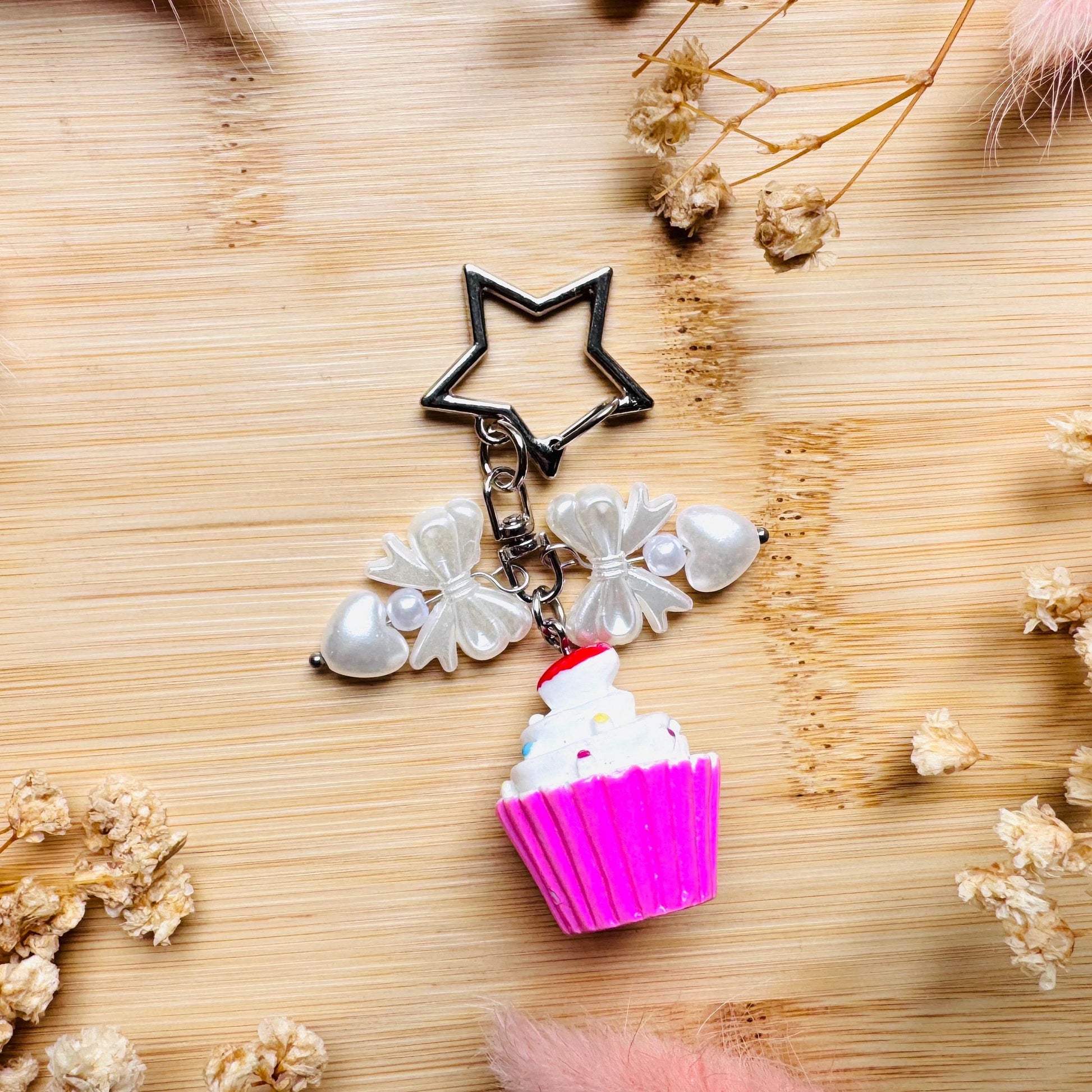 Cupcake Keychain, Purse Charm, Bag Charm, Star Keychain, Backpack Accessories, Coquette Gifts for Girls, Kawaii Gifts for Girlfriend