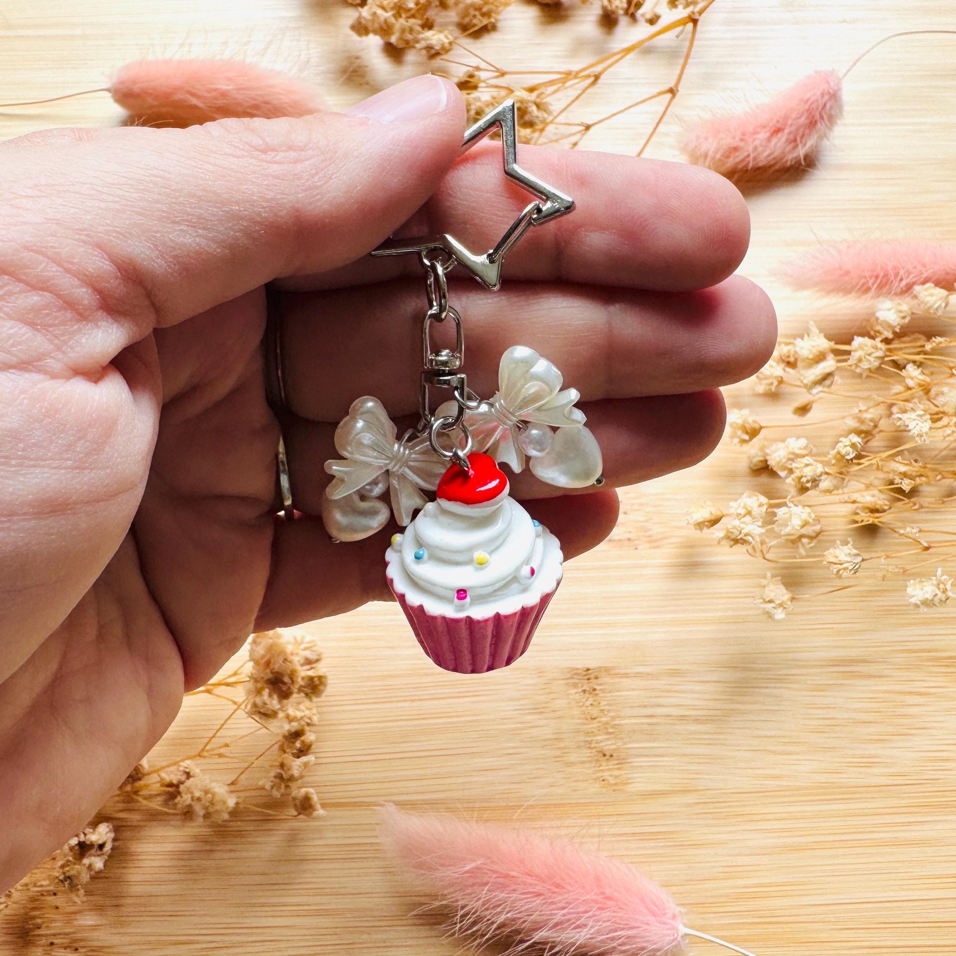 Cupcake Keychain, Purse Charm, Bag Charm, Star Keychain, Backpack Accessories, Coquette Gifts for Girls, Kawaii Gifts for Girlfriend