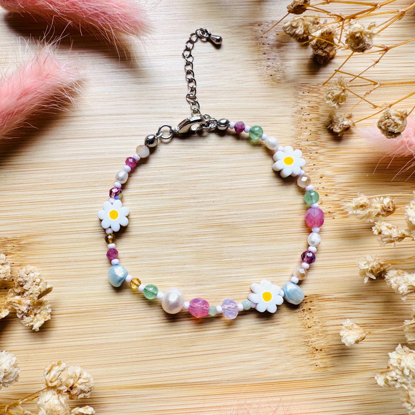 Beaded Bracelets for Women, Pearl Bracelet, Flower Bracelet, Fairycore Bracelet, Coquette Gifts for Friend, Cottagecore, Kawaii Gifts