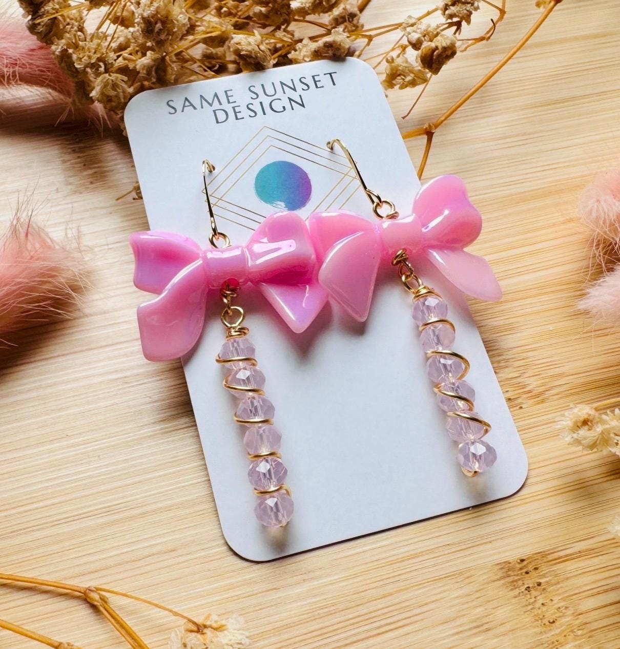 Bow Earrings, Pink Earrings, Festival Jewelry Earrings, Witchy Gifts, Unique Birthday Gift for Best Friend, Sweet 16 Gift for Niece