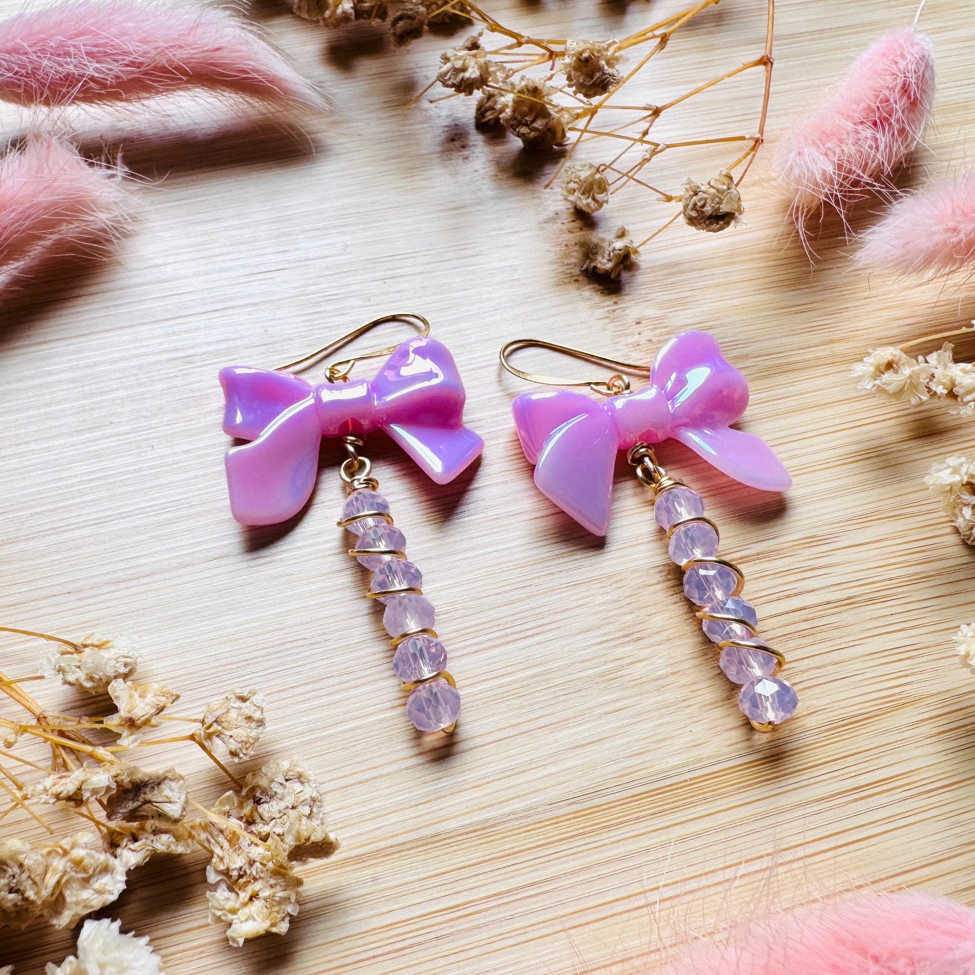 Bow Earrings, Pink Earrings, Festival Jewelry Earrings, Witchy Gifts, Unique Birthday Gift for Best Friend, Sweet 16 Gift for Niece