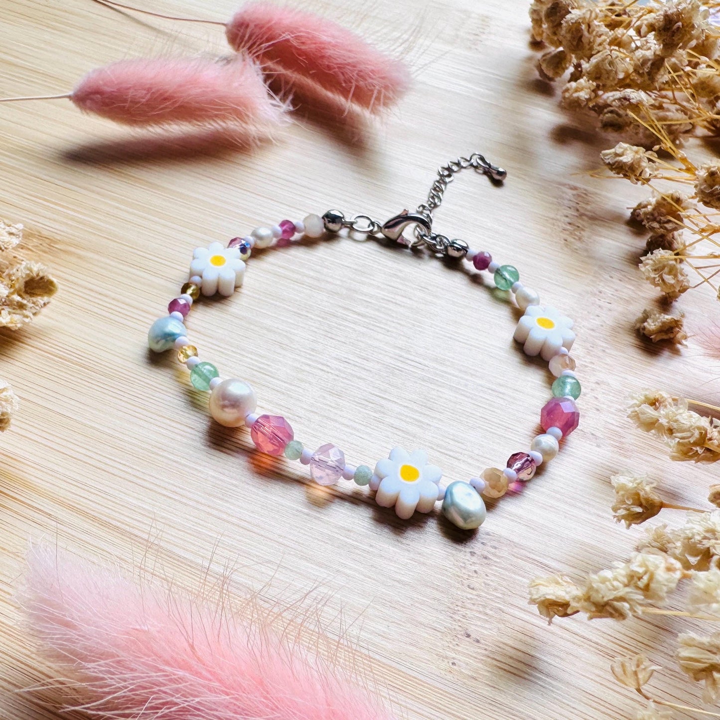 Beaded Bracelets for Women, Pearl Bracelet, Flower Bracelet, Fairycore Bracelet, Coquette Gifts for Friend, Cottagecore, Kawaii Gifts