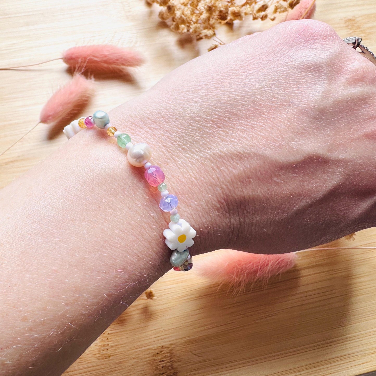 Beaded Bracelets for Women, Pearl Bracelet, Flower Bracelet, Fairycore Bracelet, Coquette Gifts for Friend, Cottagecore, Kawaii Gifts