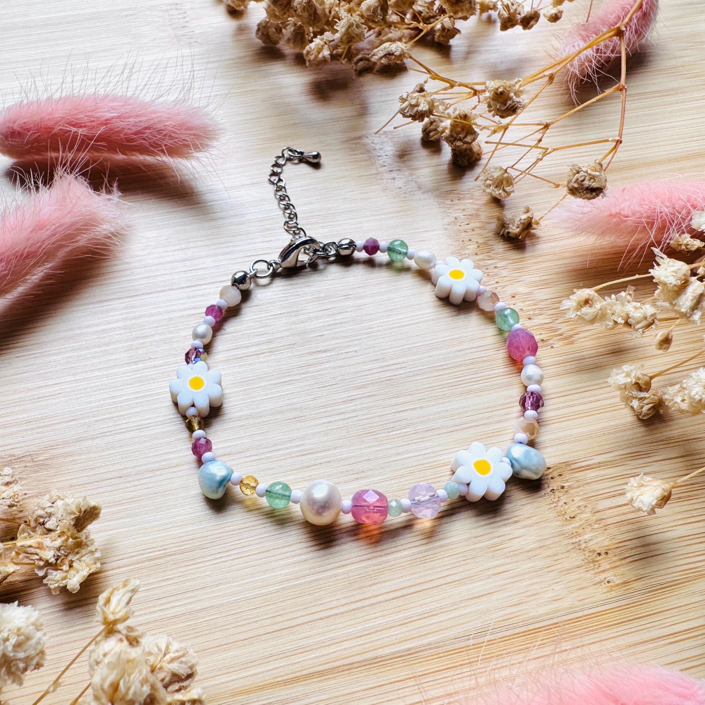 Beaded Bracelets for Women, Pearl Bracelet, Flower Bracelet, Fairycore Bracelet, Coquette Gifts for Friend, Cottagecore, Kawaii Gifts