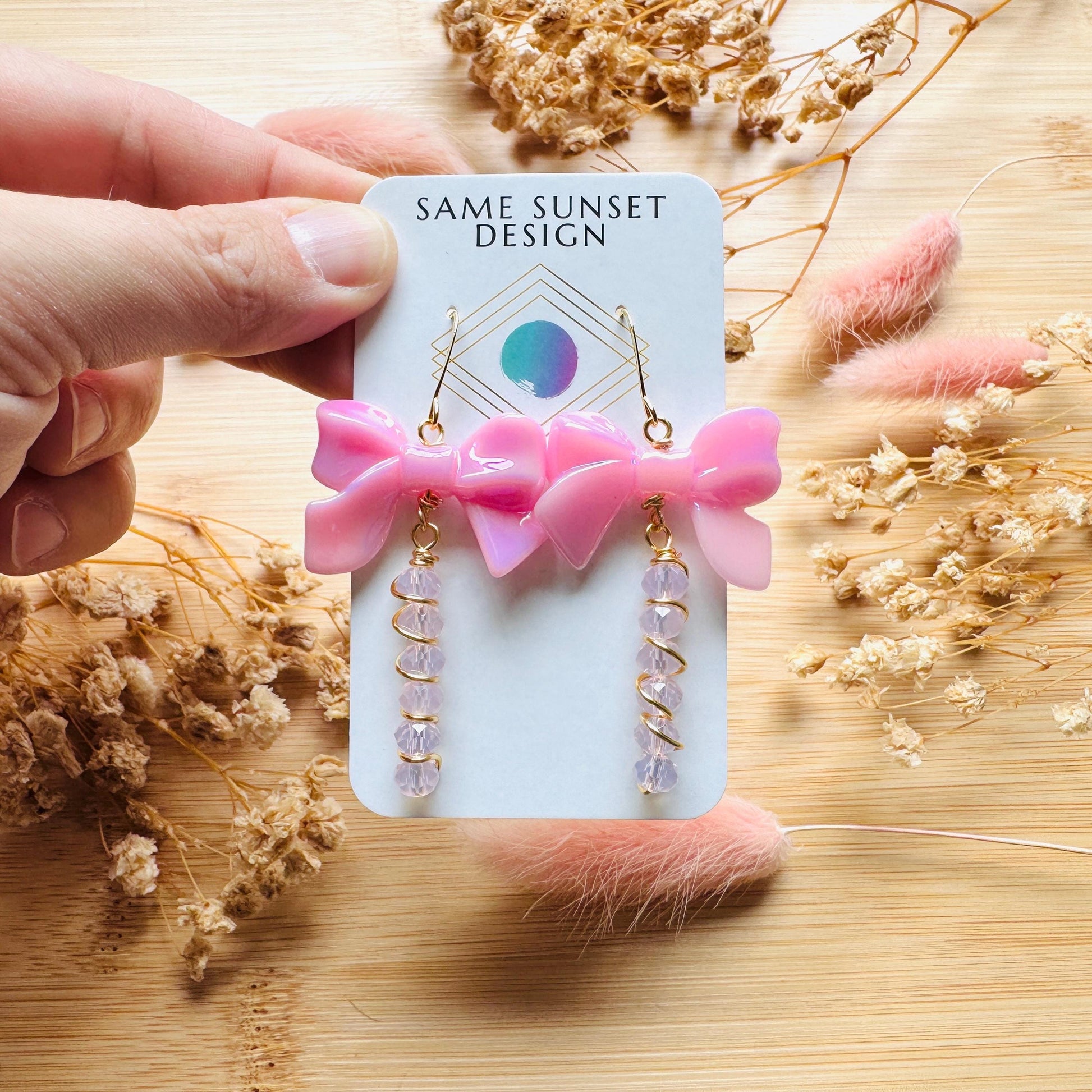Bow Earrings, Pink Earrings, Festival Jewelry Earrings, Witchy Gifts, Unique Birthday Gift for Best Friend, Sweet 16 Gift for Niece