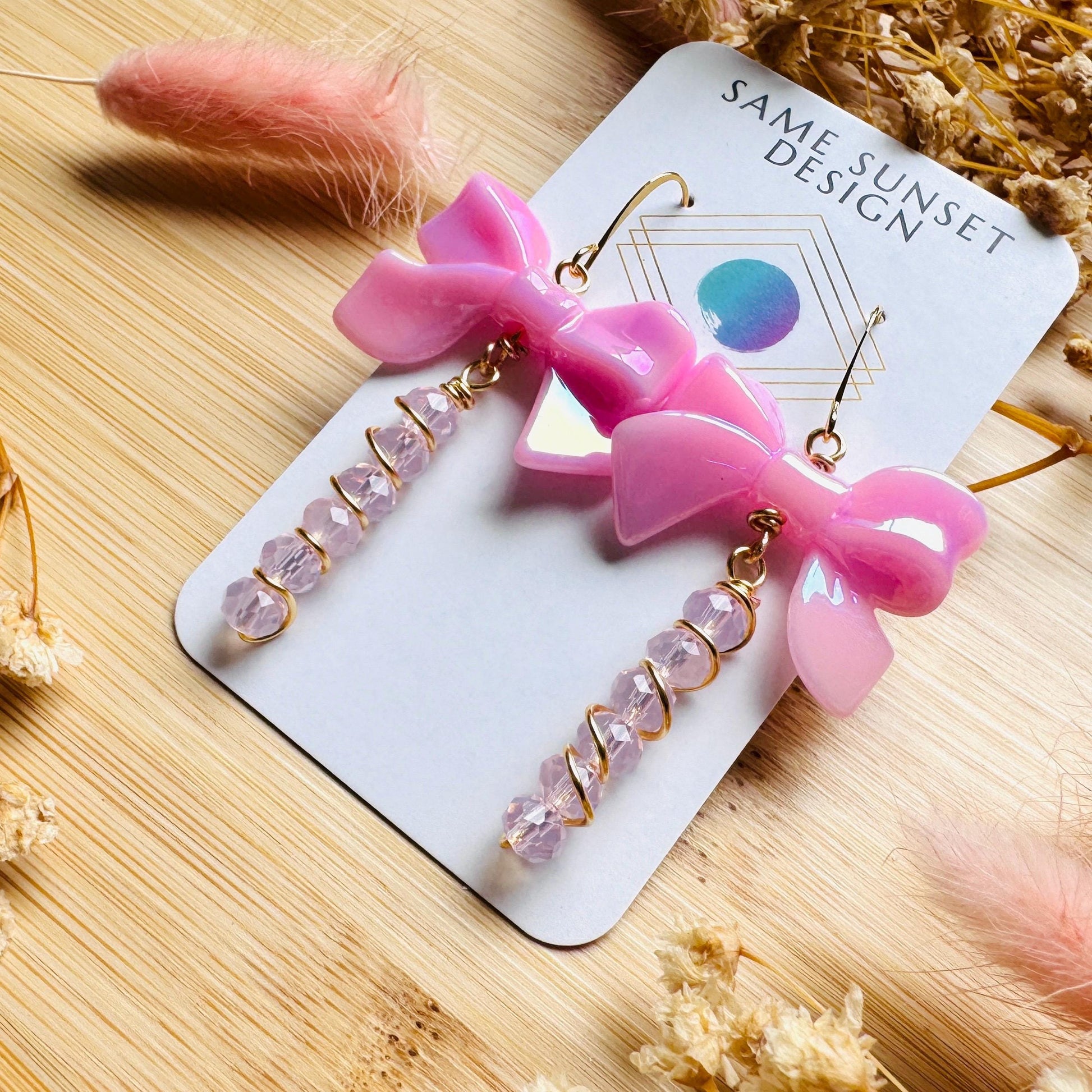 Bow Earrings, Pink Earrings, Festival Jewelry Earrings, Witchy Gifts, Unique Birthday Gift for Best Friend, Sweet 16 Gift for Niece