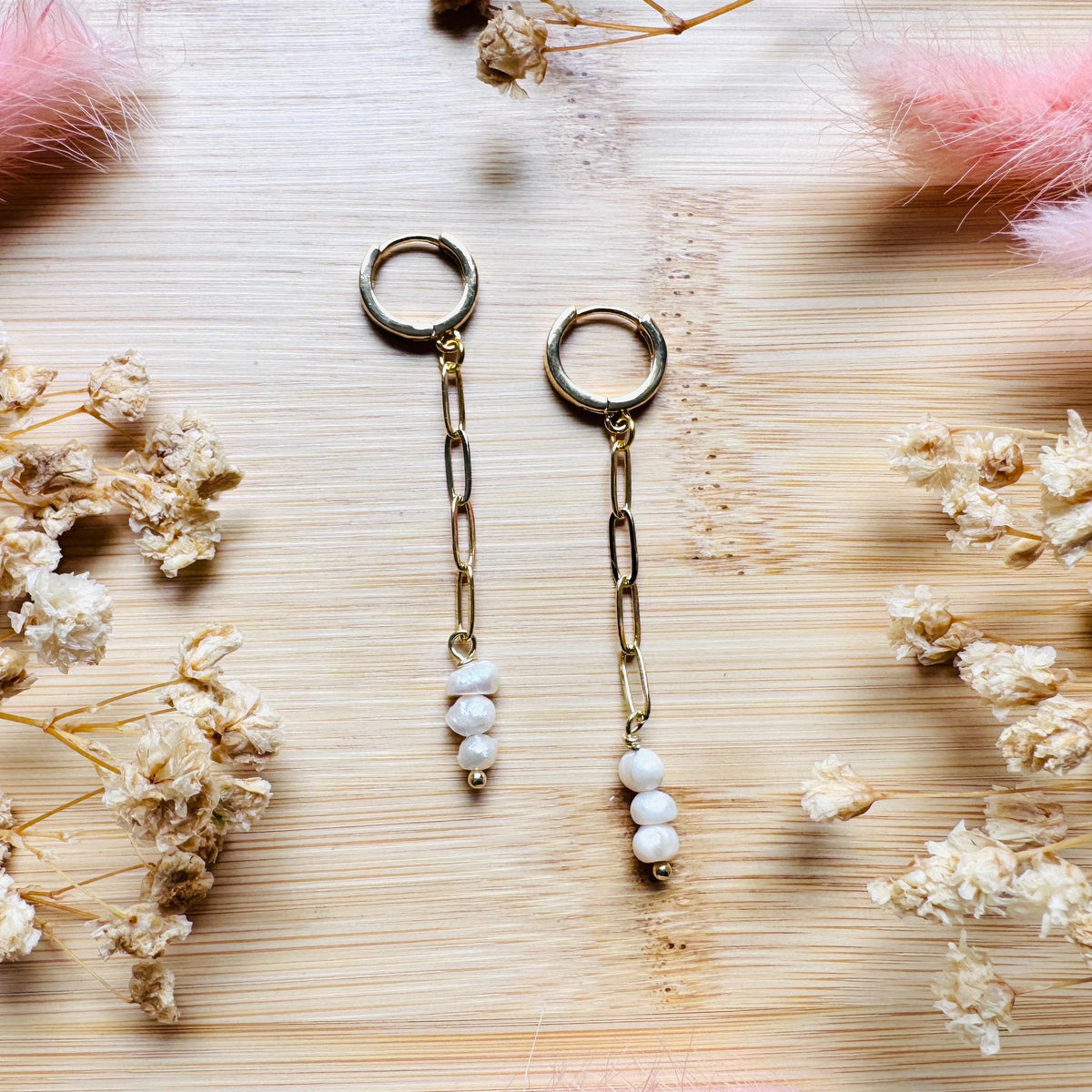 Pearl Earrings, Huggie Hoop Earrings, Geometric Brass Earrings, Best Friend Birthday Gift, Boho Earrings for Wedding, Sweet 16 Gift