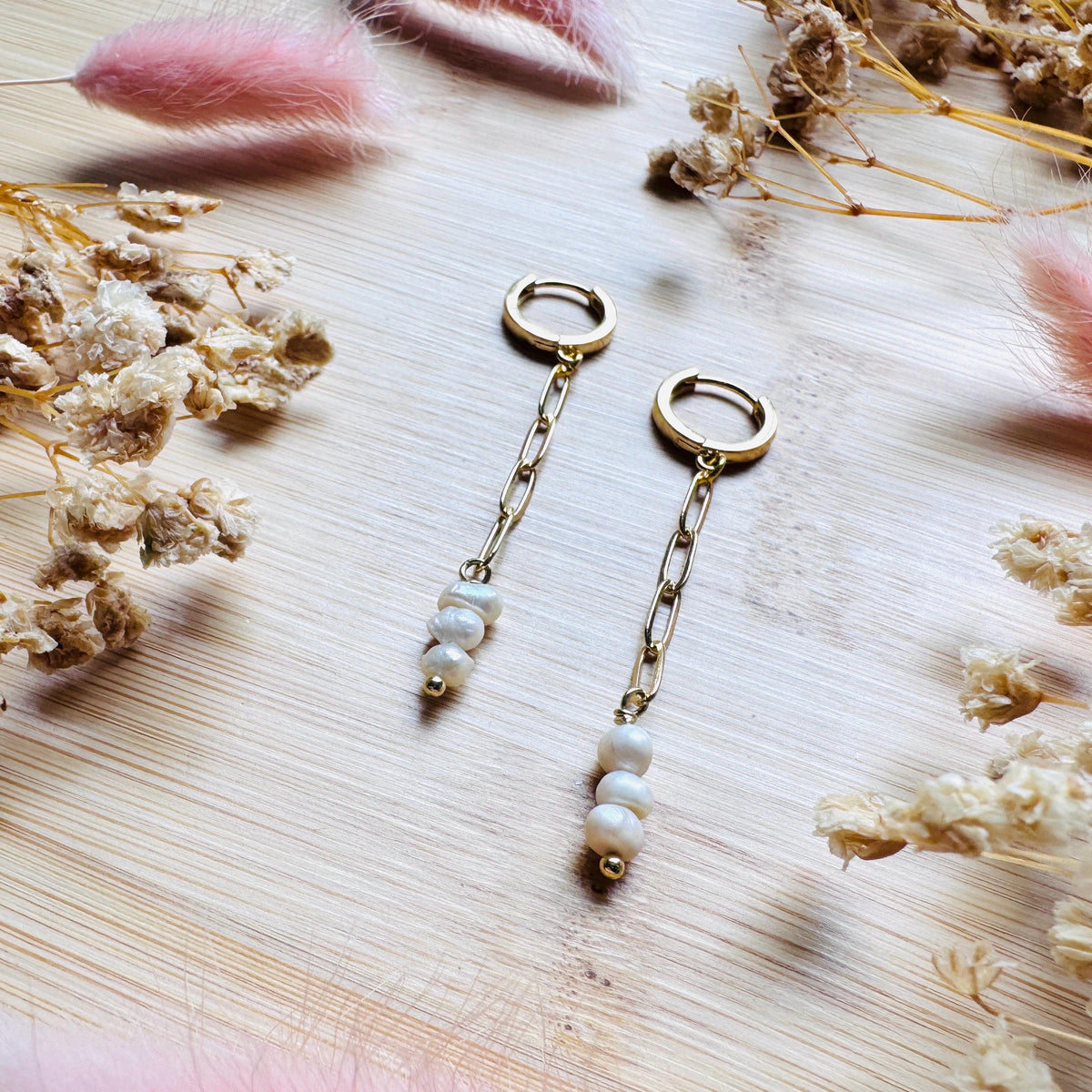 Pearl Earrings, Huggie Hoop Earrings, Geometric Brass Earrings, Best Friend Birthday Gift, Boho Earrings for Wedding, Sweet 16 Gift