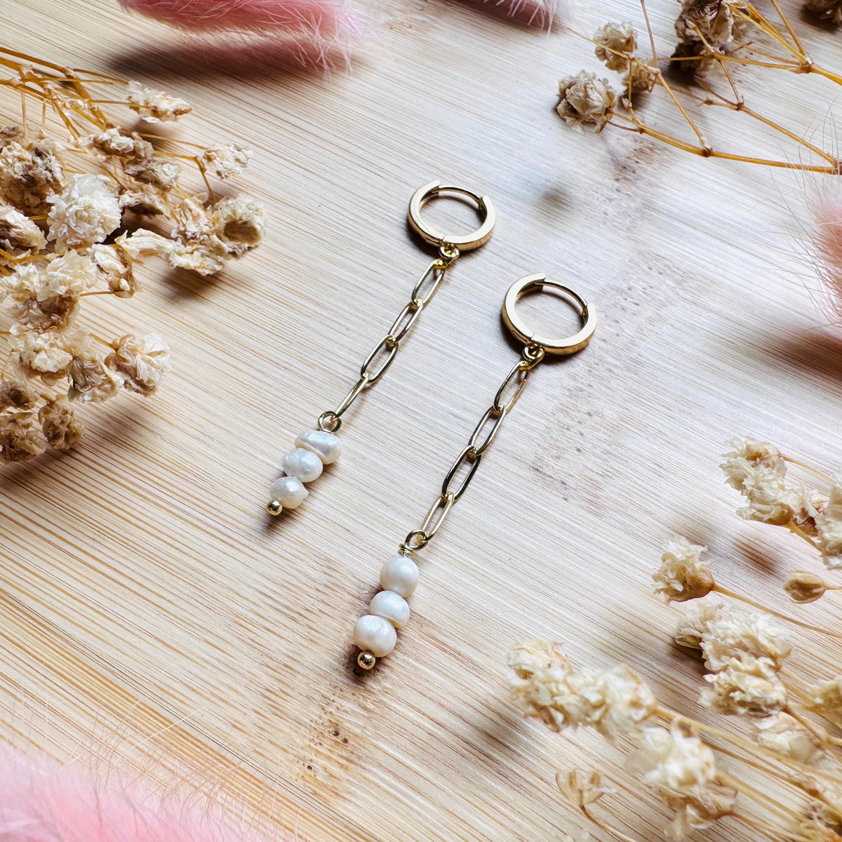 Pearl Earrings, Huggie Hoop Earrings, Geometric Brass Earrings, Best Friend Birthday Gift, Boho Earrings for Wedding, Sweet 16 Gift