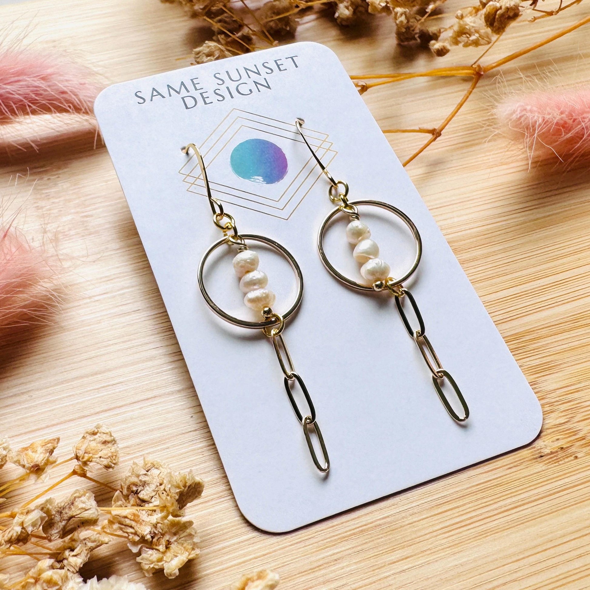 Pearl Earrings, Gold Hoop Earrings for Women, Geometric Brass Earrings, Best Friend Birthday Gift, Boho Earrings for Wedding, Sweet 16 Gift