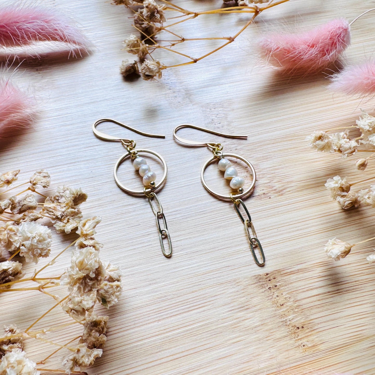 Pearl Earrings, Gold Hoop Earrings for Women, Geometric Brass Earrings, Best Friend Birthday Gift, Boho Earrings for Wedding, Sweet 16 Gift