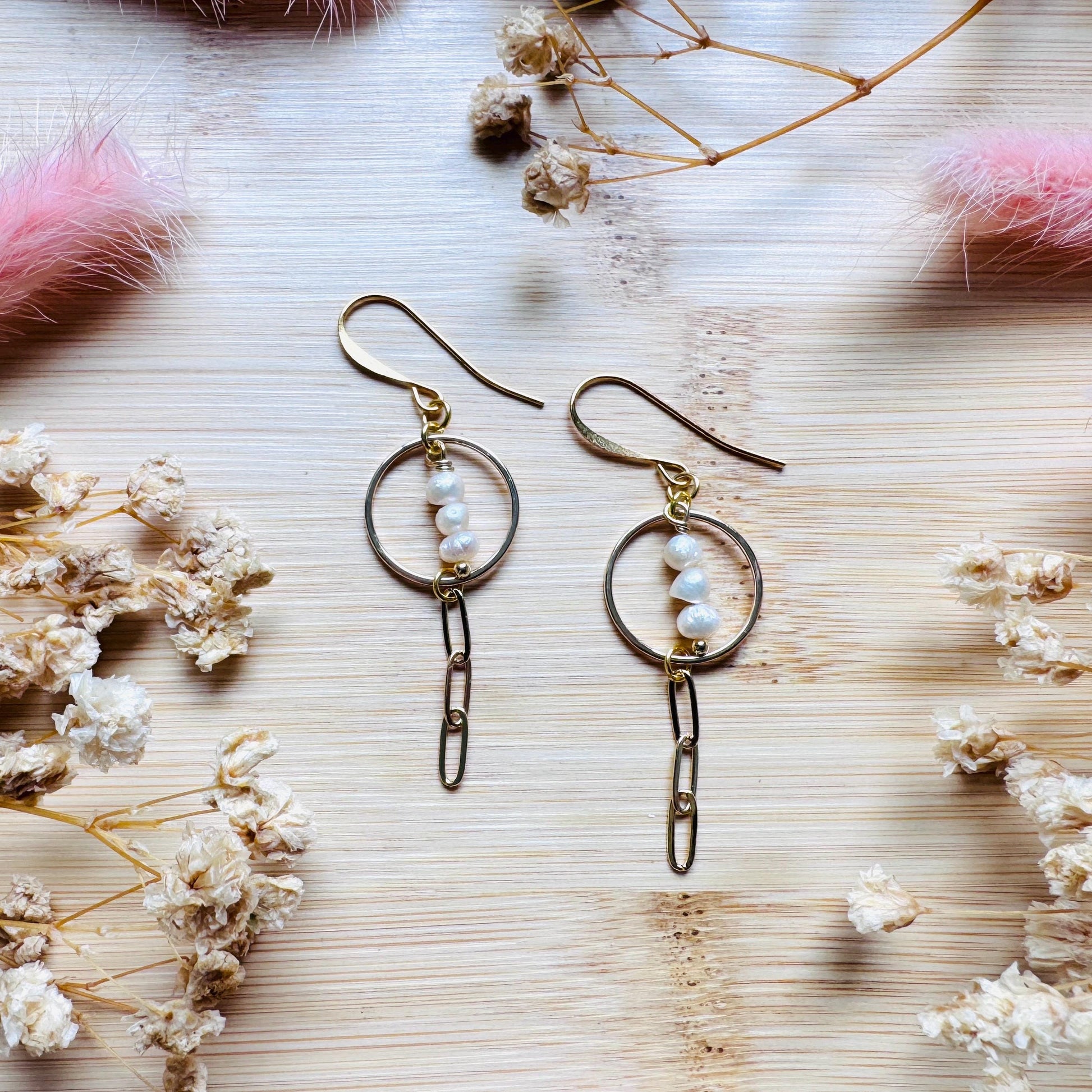 Pearl Earrings, Gold Hoop Earrings for Women, Geometric Brass Earrings, Best Friend Birthday Gift, Boho Earrings for Wedding, Sweet 16 Gift