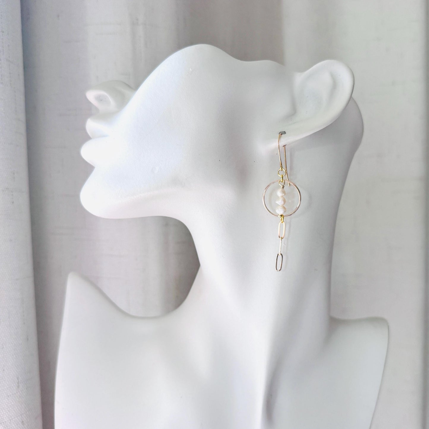Pearl Earrings, Gold Hoop Earrings for Women, Geometric Brass Earrings, Best Friend Birthday Gift, Boho Earrings for Wedding, Sweet 16 Gift
